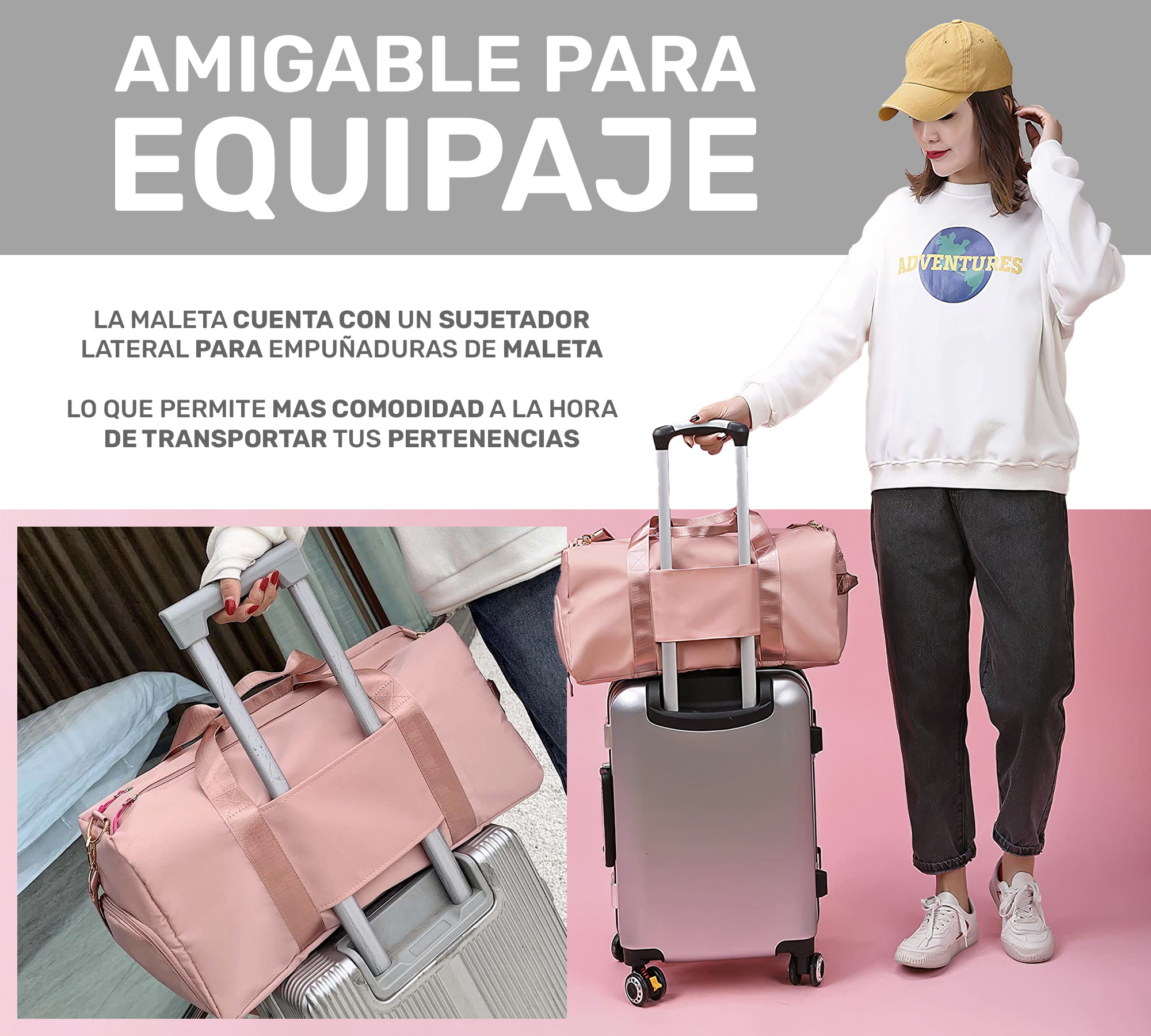 Maleta Deportiva Mochila Fitness Gym Bolsa De Viaje Impermeable- Rosa