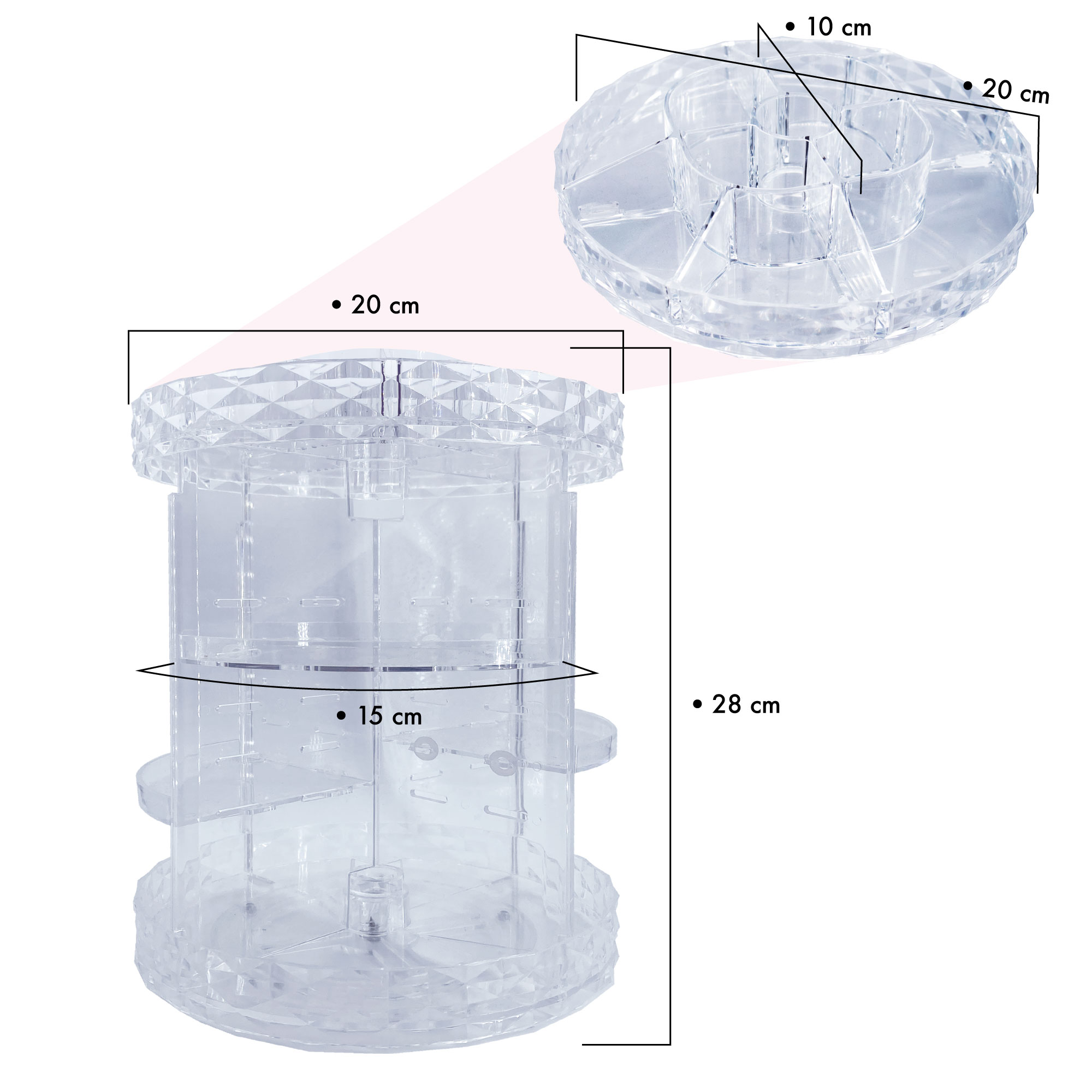 Organizador para Maquillaje Acrílico Diamantado giratorio 360 grados de rotación 