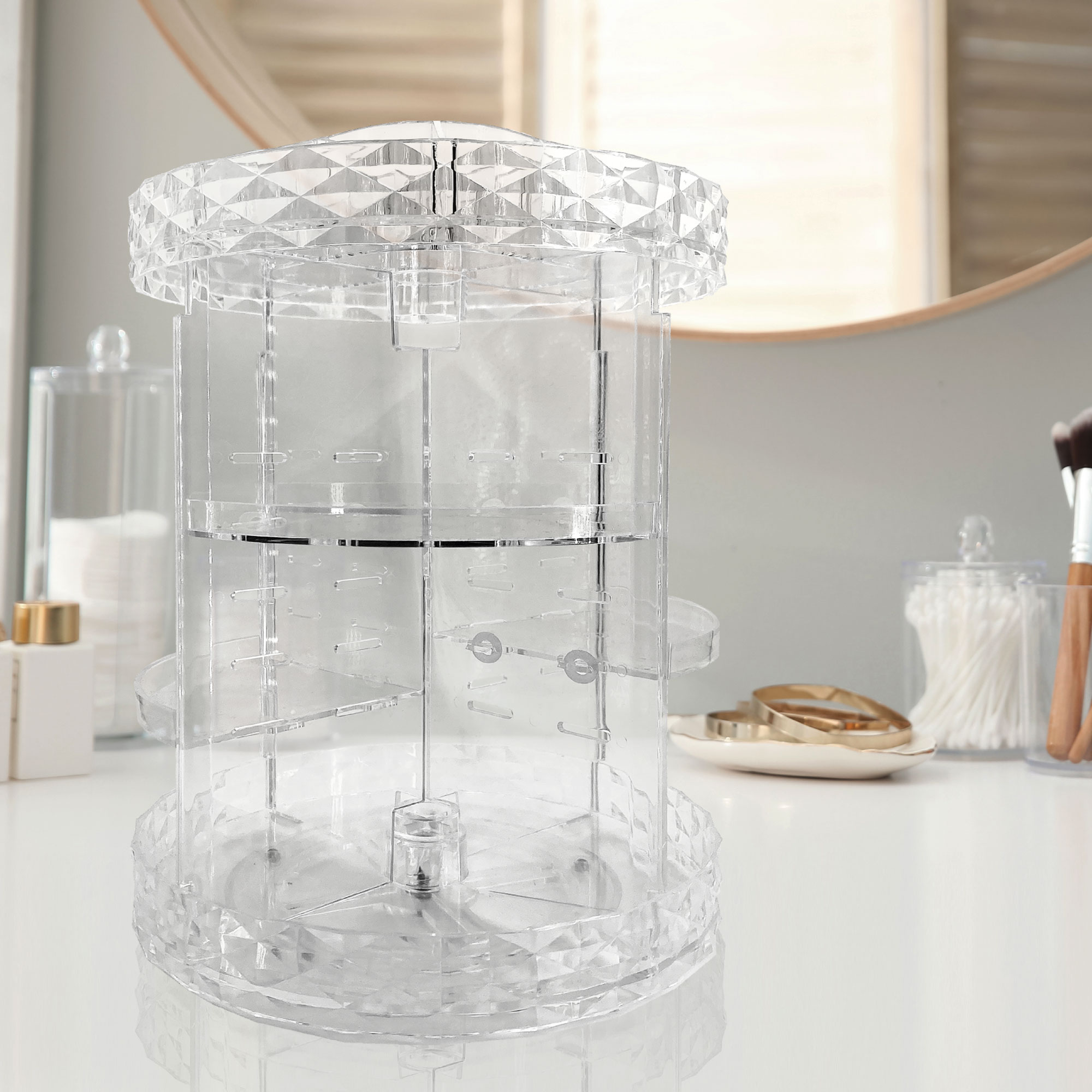 Organizador para Maquillaje Acrílico Diamantado giratorio 360 grados de rotación 
