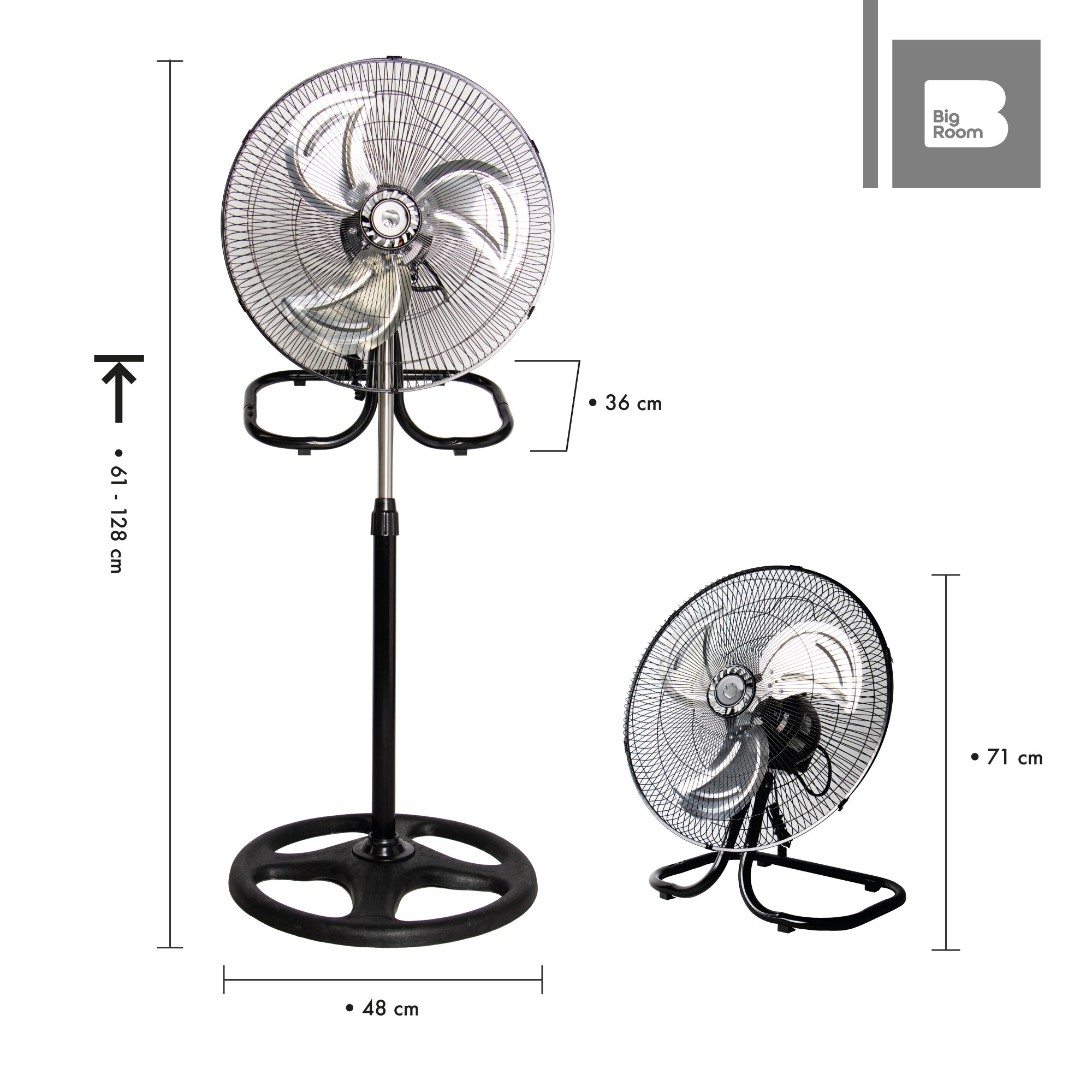 Ventilador 3 en 1 Pedestal, Piso y Pared 3 Aspas 18 Pulgadas Negro
