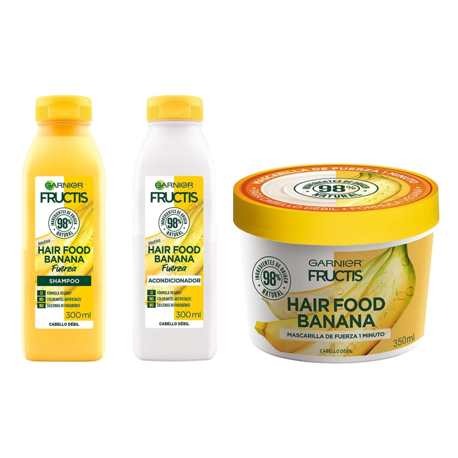 Garnier Fructis Hair Food Platano Shampoo, Acondicionador, Mascarilla 3 Piezas