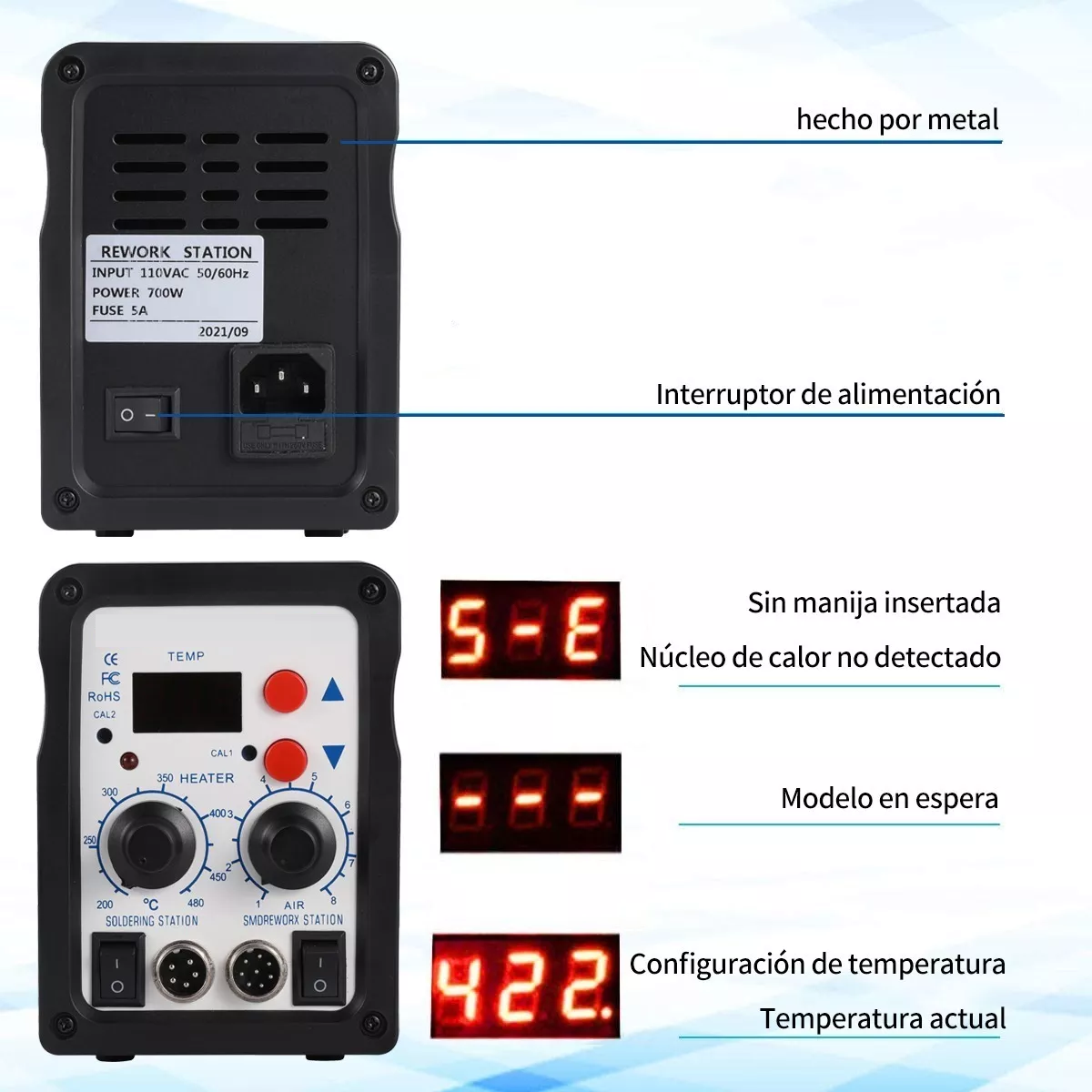 Estación De Soldadura 2 En 1 Pistola De Aire Y Cautín