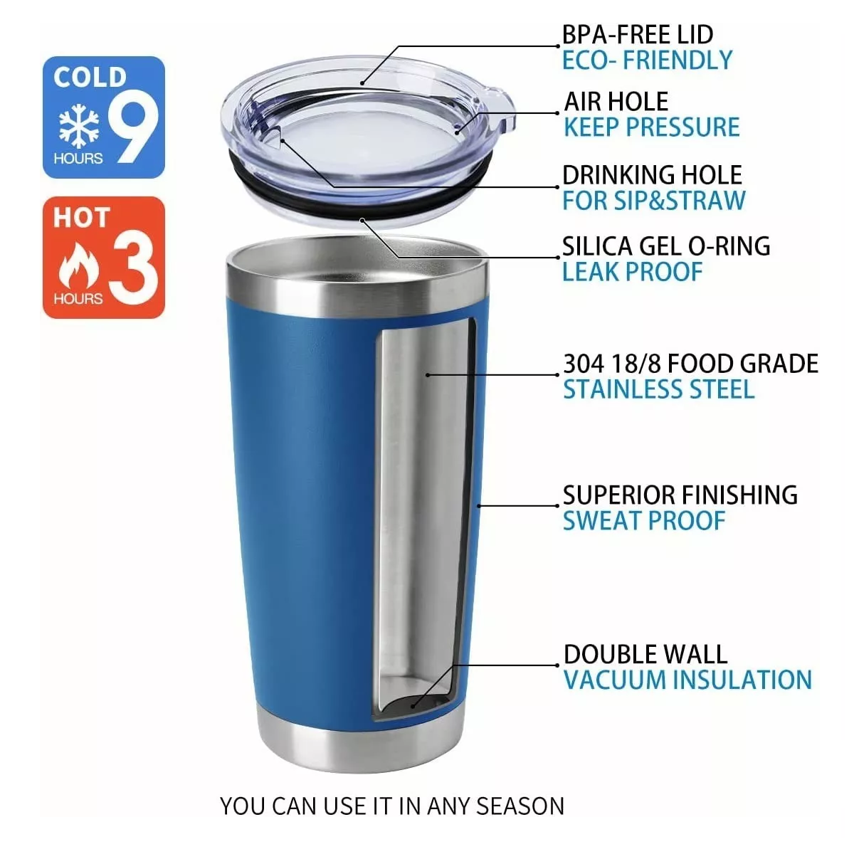 Termo De Acero Inoxidable 20oz Azul