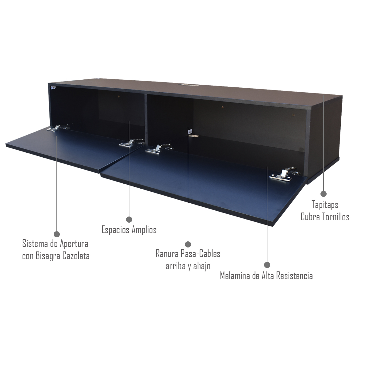 Centro De Entretenimiento para tv Flotante Hogare , 2 Puertas color Negro