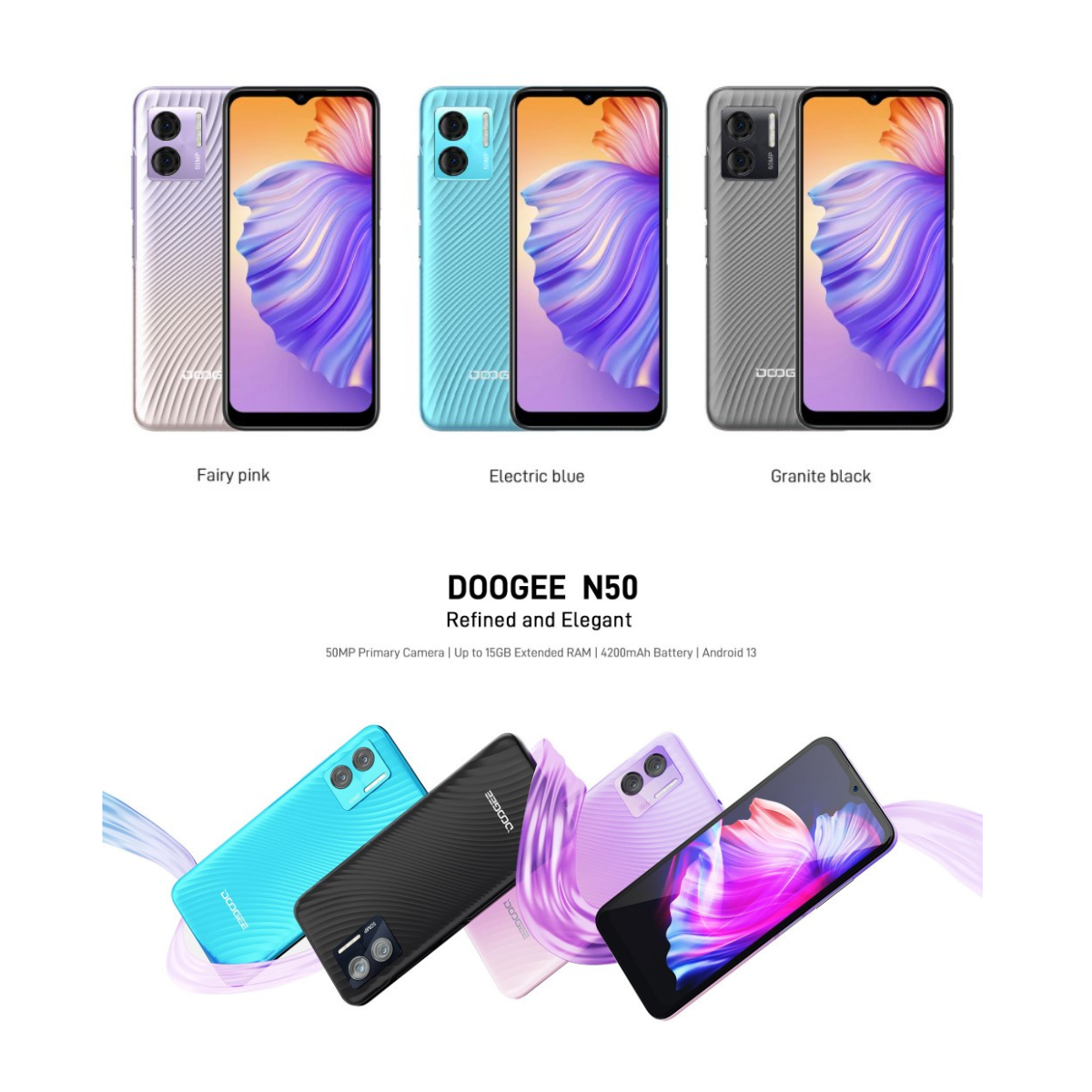 Smartphone Doogee N50 Azul Eléctrico - Octa Core - 128 GB Almacenamiento