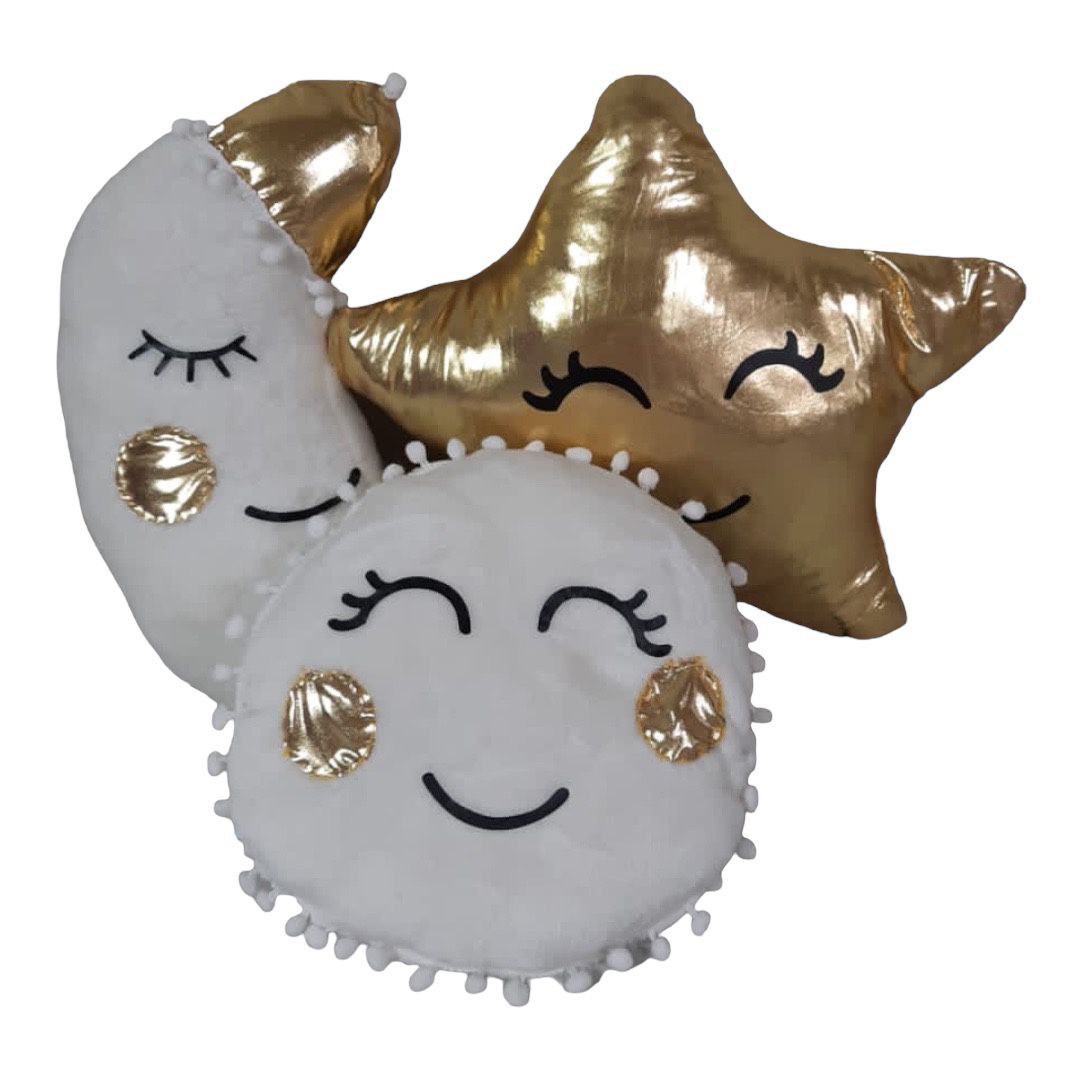Pack 3 Cojines Decorativos Estrella, Sol, Luna