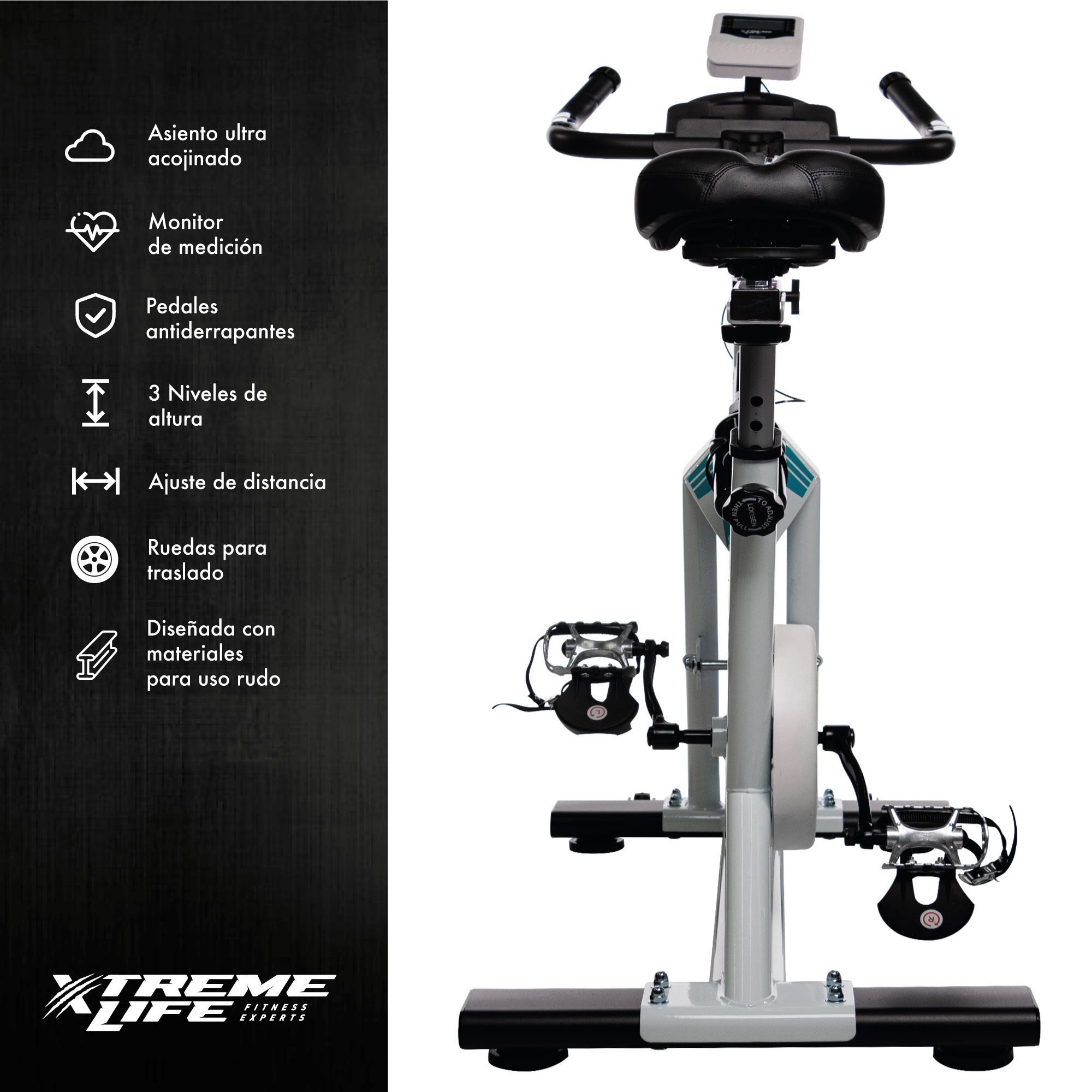 Bicicleta Spinning Fija 20 Kilos Profesional Cardio Indoor Blanco