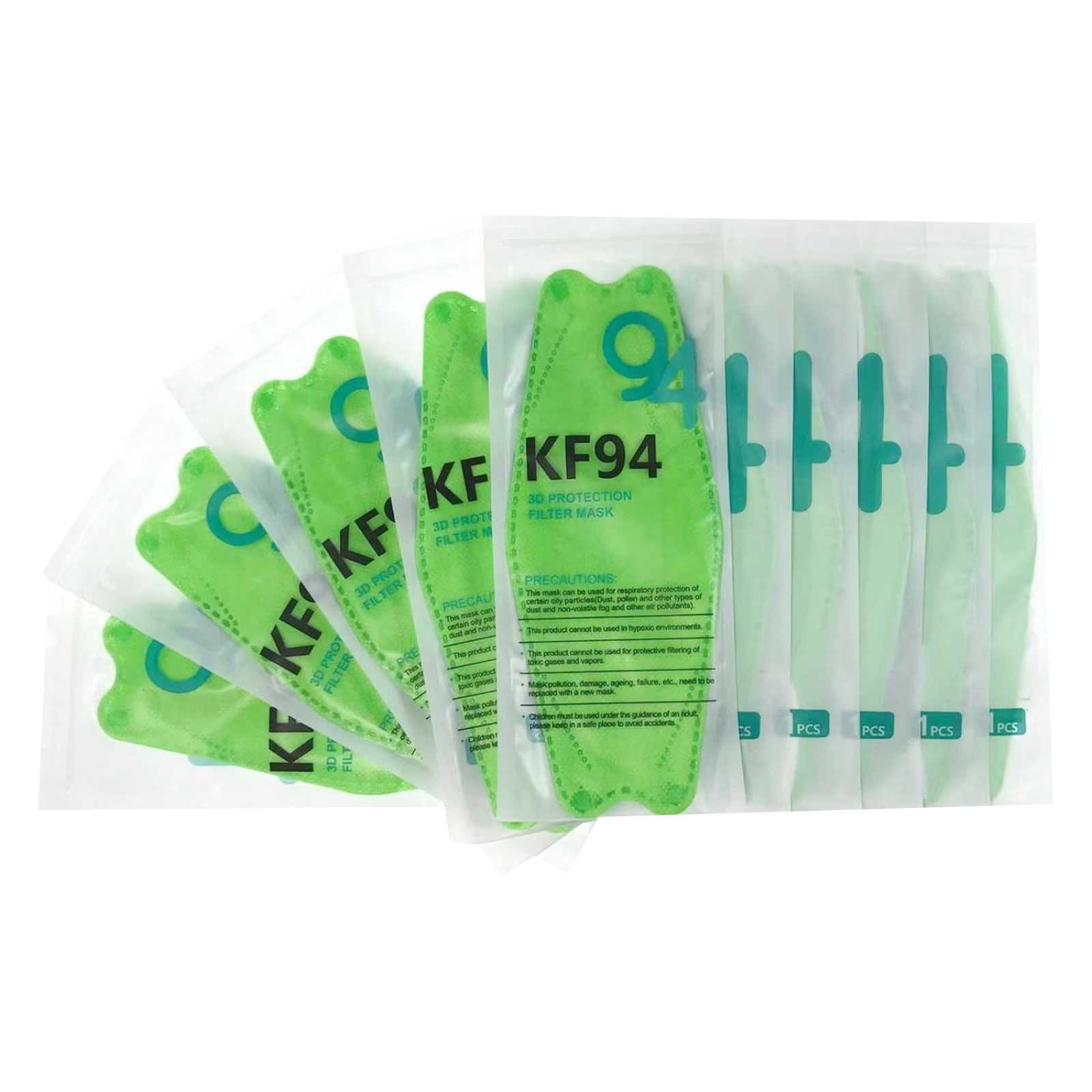Cubrebocas Kf94 Mascarillas 3d Colores 10pzs Filtración 94% Verde Limon.