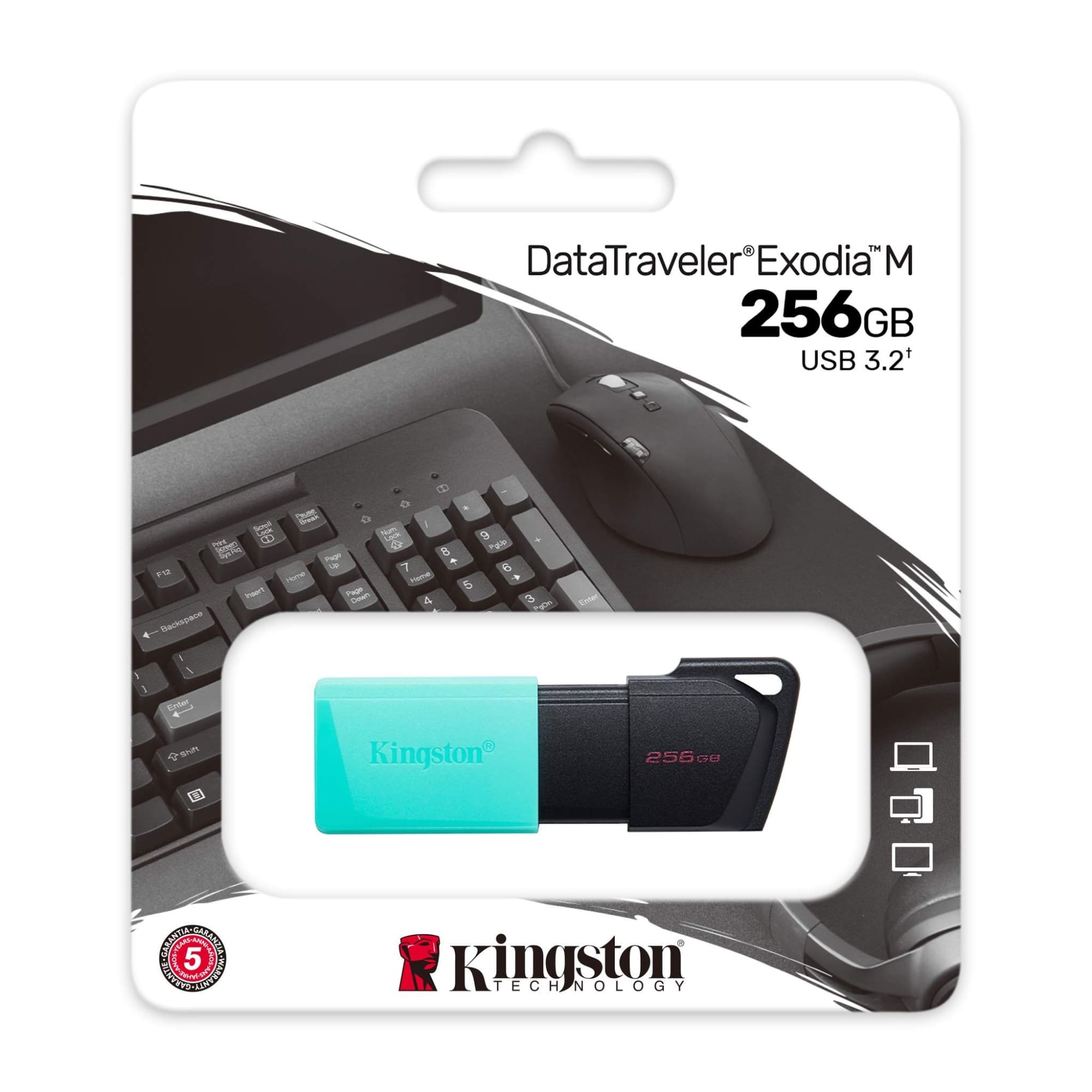 Memoria USB de 256 GB, Kingston DataTraveler Exodia M, USB 3.2 Gen 1, Negro con Menta.