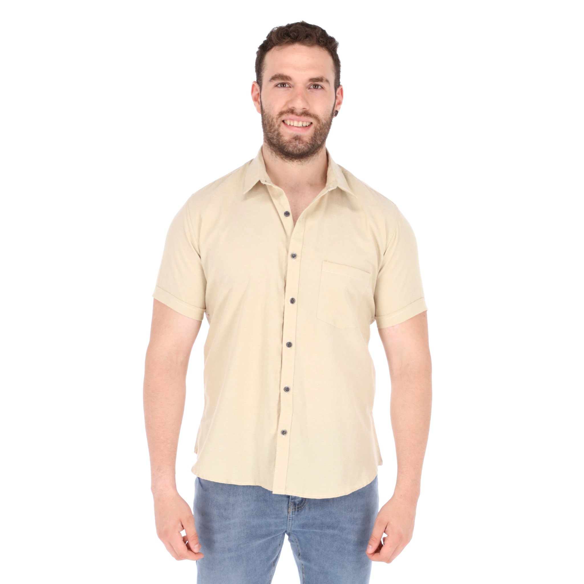 Camisa Manga Corta Casual Slim Fit Hombre Cuello Camisero Chili Beans Color Nude