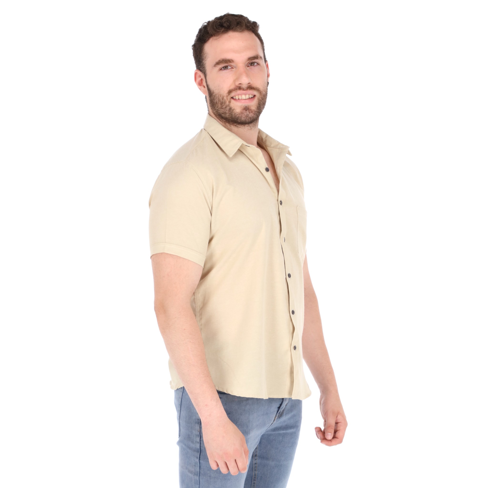 Camisa Manga Corta Casual Slim Fit Hombre Cuello Camisero Chili Beans Color Nude