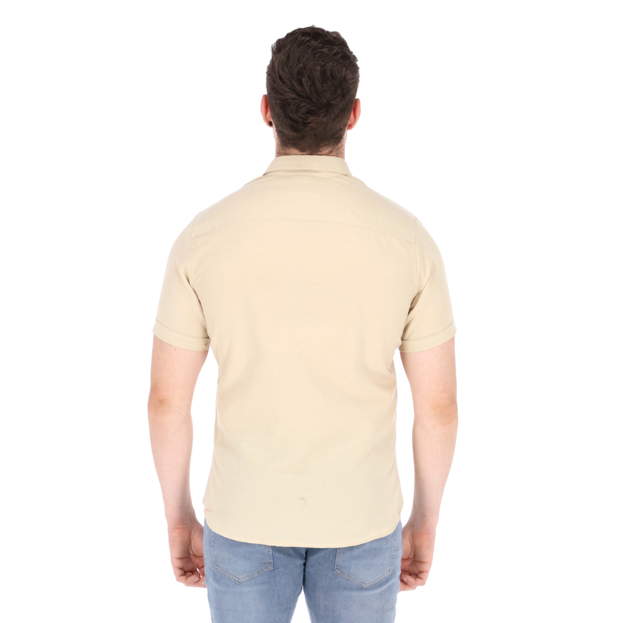 Camisa Manga Corta Casual Slim Fit Hombre Cuello Camisero Chili Beans Color Nude