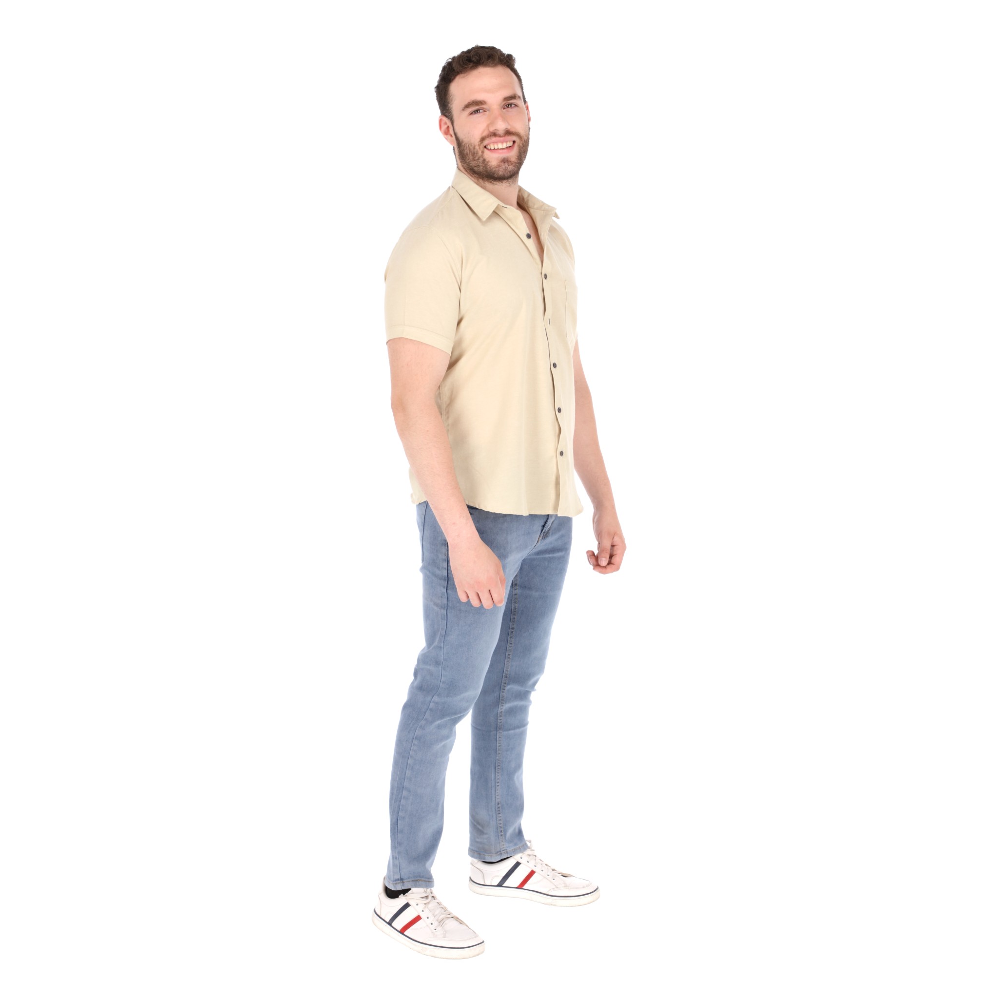 Camisa Manga Corta Casual Slim Fit Hombre Cuello Camisero Chili Beans Color Nude