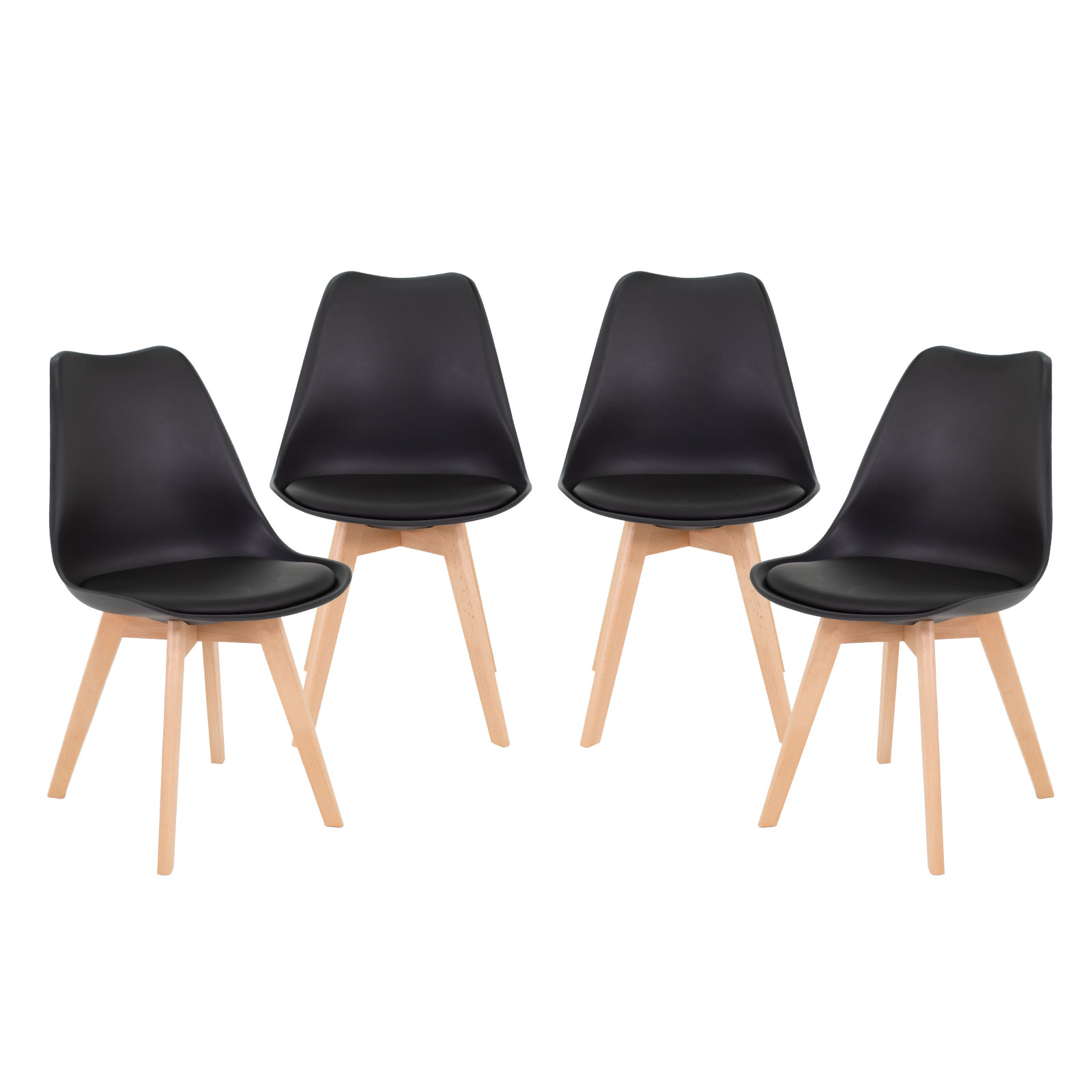 Set de 4 Sillas Onof con Asiento Acolchonado y Patas de Madera para el Hogar y Oficina