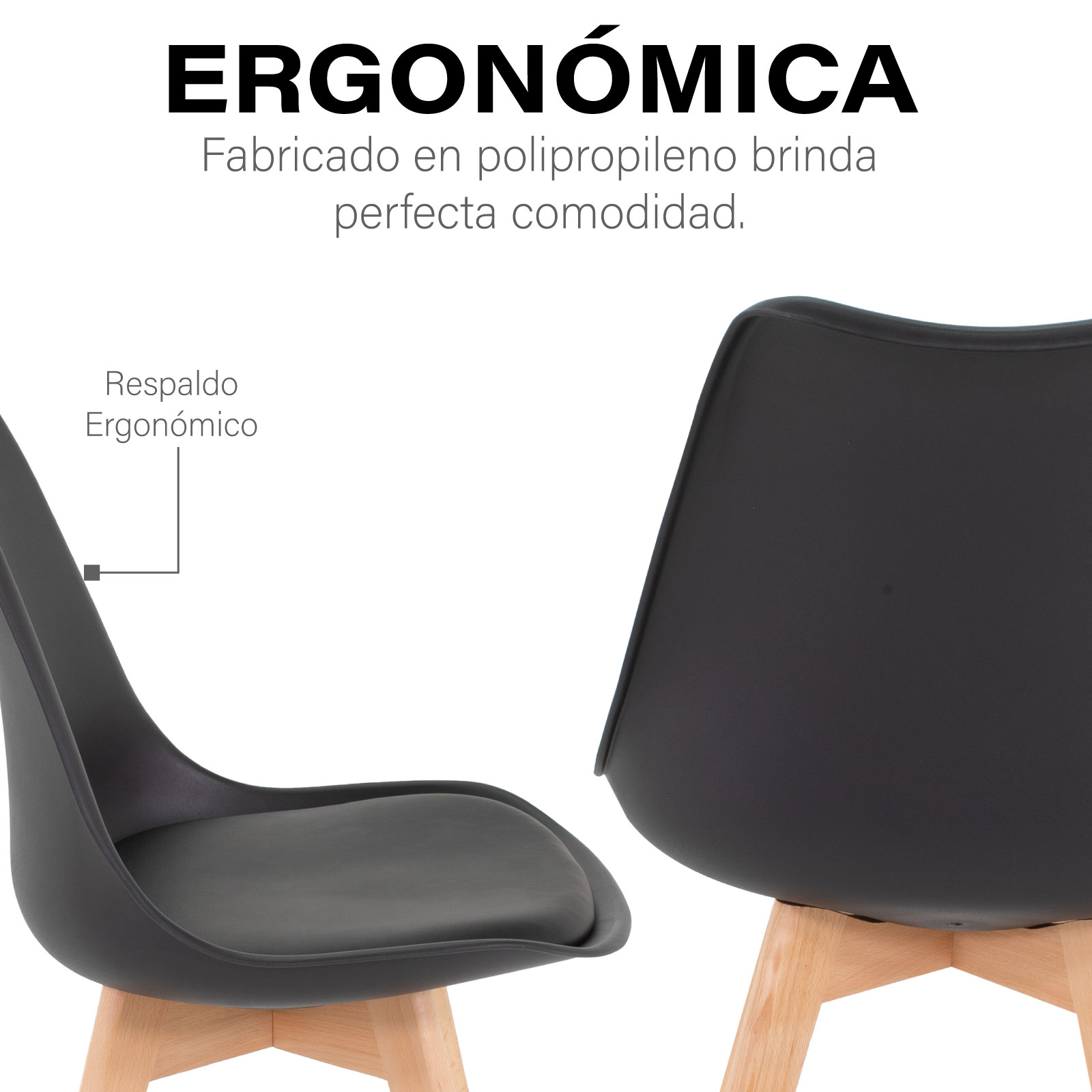 Set de 4 Sillas Onof con Asiento Acolchonado y Patas de Madera para el Hogar y Oficina
