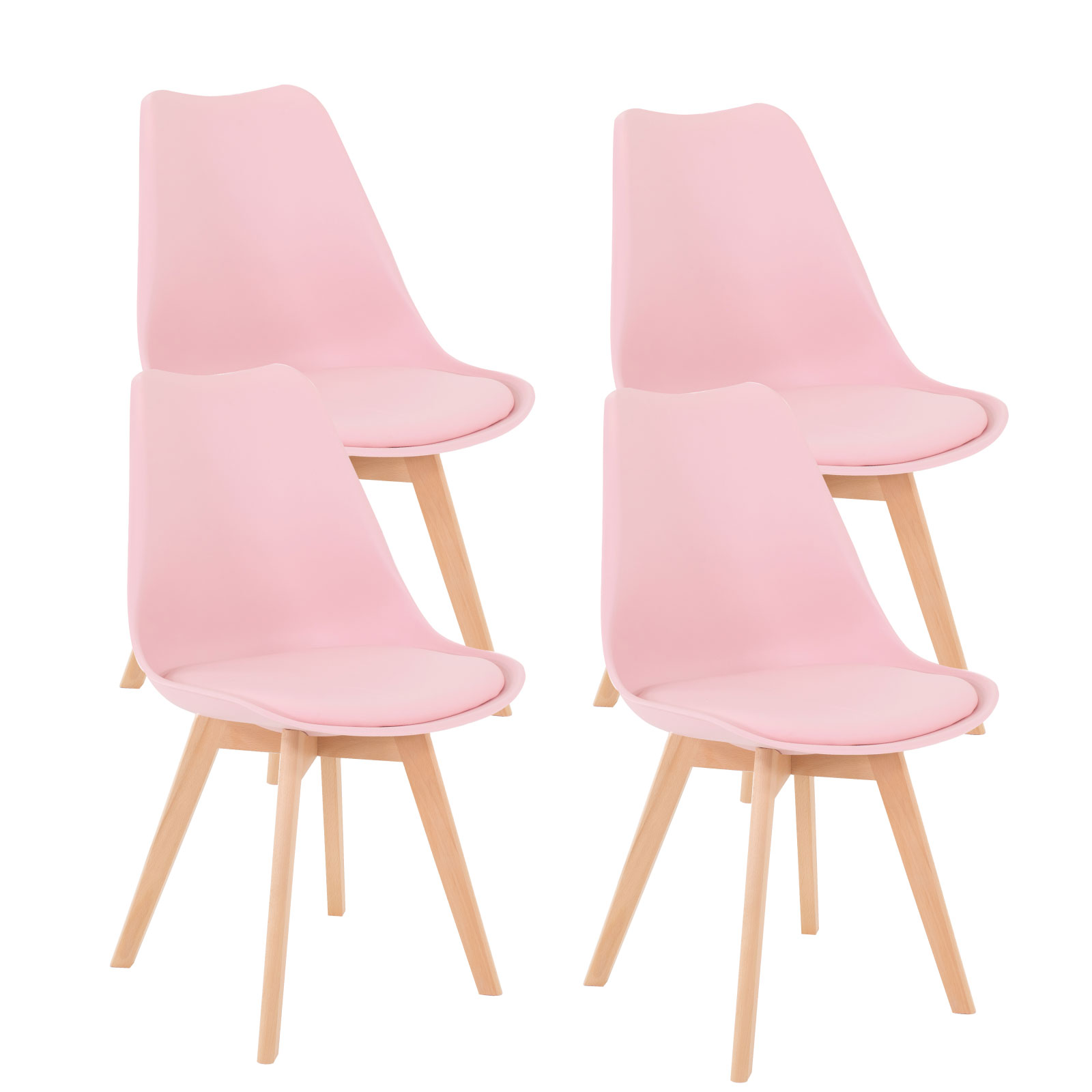 Set de 4 Sillas Onof con Asiento Acolchonado y Patas de Madera para el Hogar y Oficina