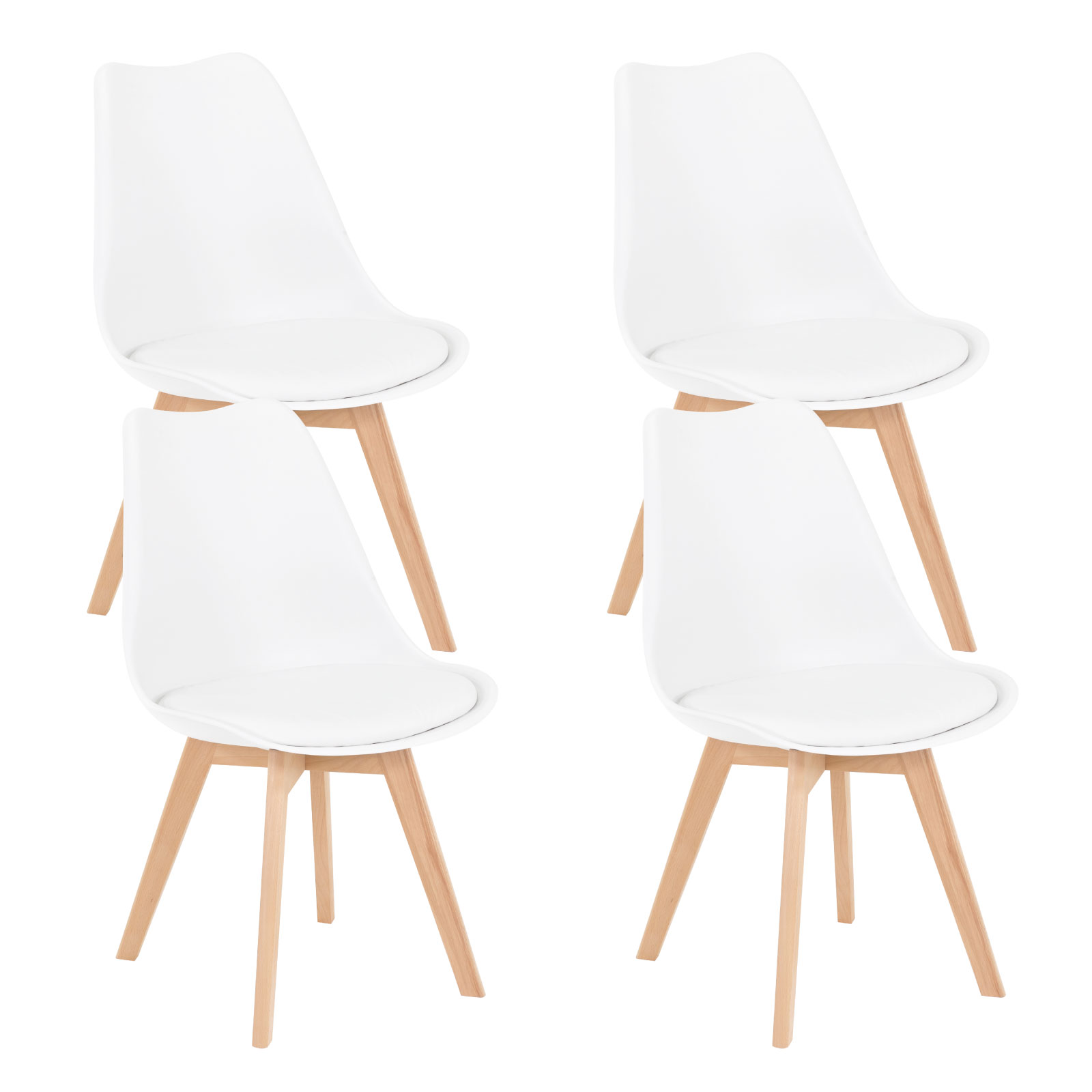 Set de 4 Sillas Onof con Asiento Acolchonado y Patas de Madera para el Hogar y Oficina