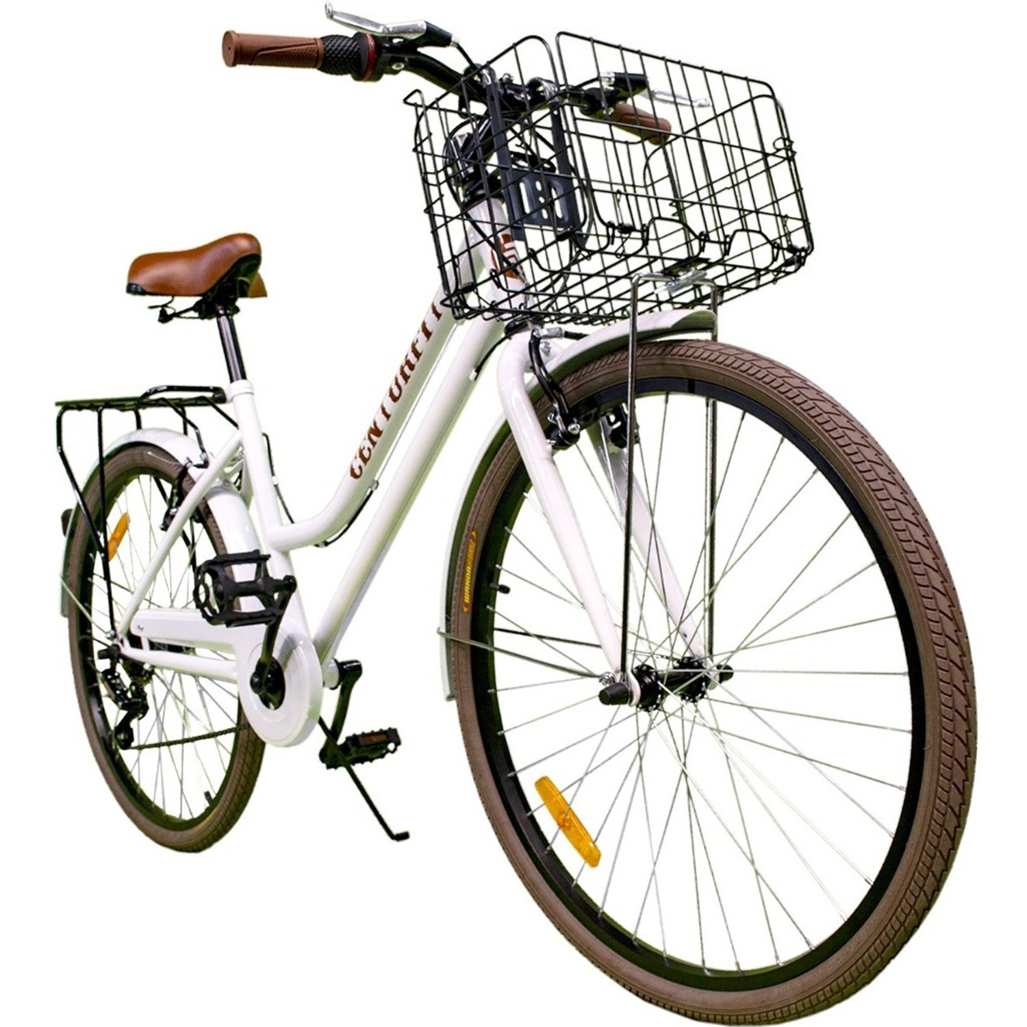 Bicicleta Vintage Retro R26 Clasica Urbana 6 Velocidades Canastilla Plegable Asiento Ajustable Frenos V.Break Blanca  Centurfit 