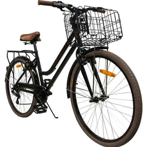 Bicicleta Vintage Retro R26 Clasica Urbana 6 Velocidades Canastilla Plegable Asiento Ajustable Frenos V.Break Negra Centurfit 