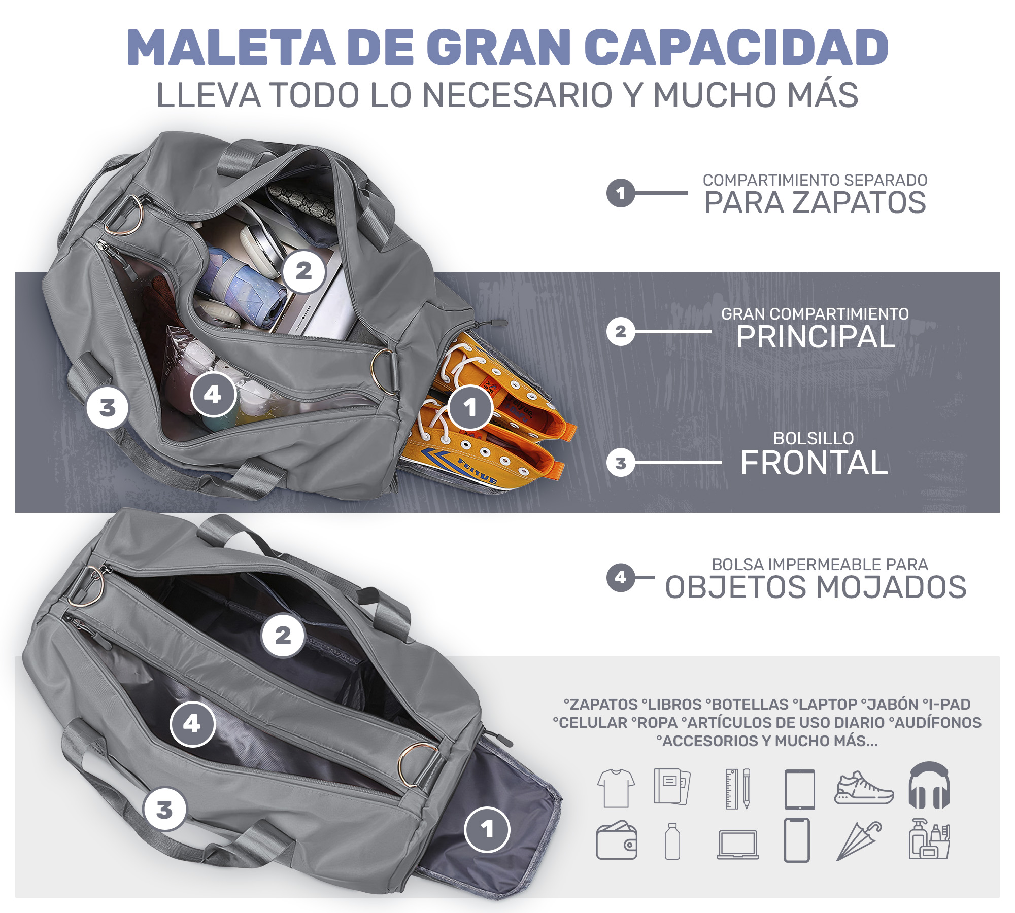 MALETA DEPORTIVA MOCHILA GYM BOLSA DE VIAJE IMPERMEABLE