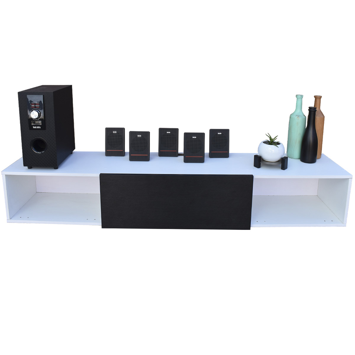 Centro De Entretenimiento para tv Flotante Hogare 140, con 1 Puerta color Blanco Negro