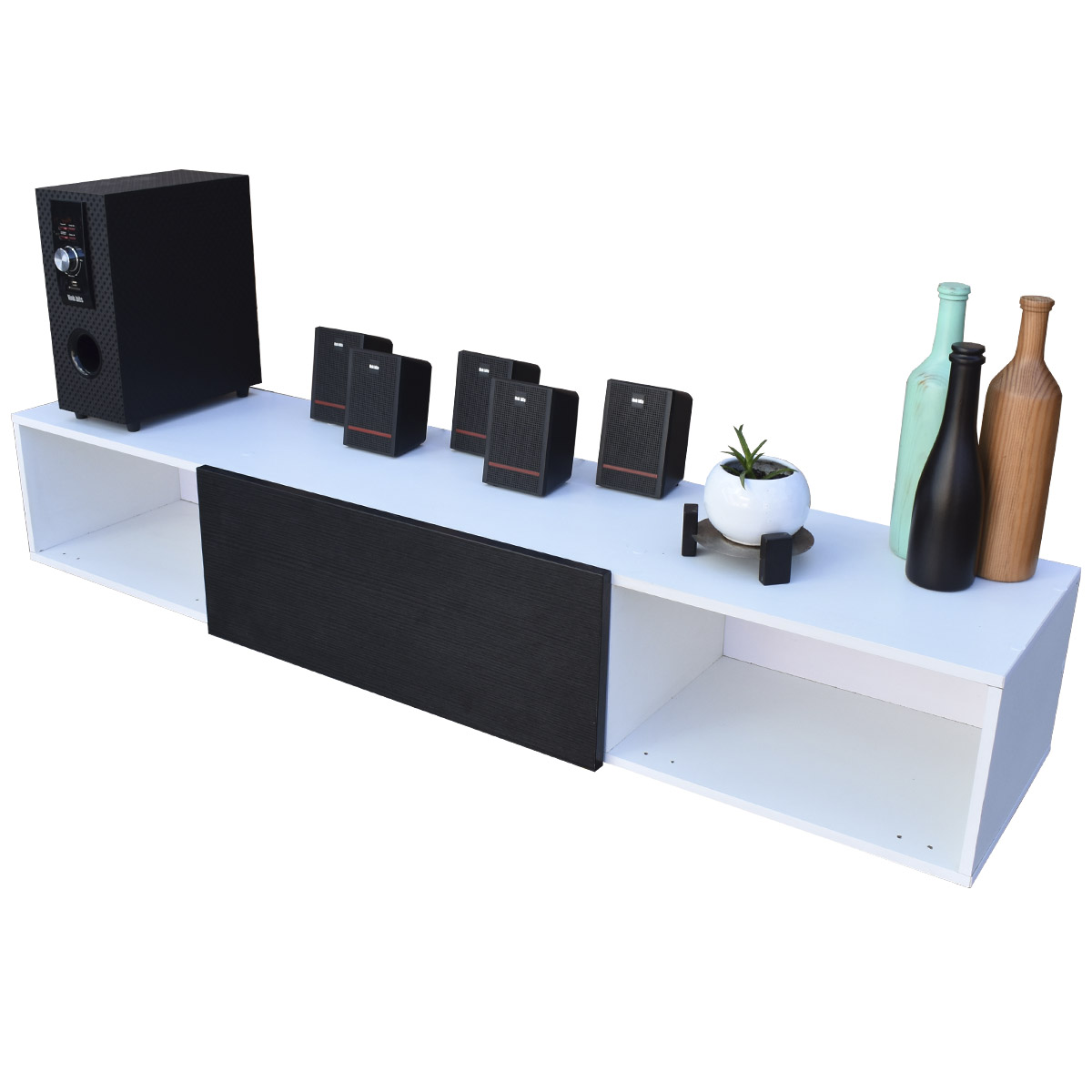 Centro De Entretenimiento para tv Flotante Hogare 140, con 1 Puerta color Blanco Negro