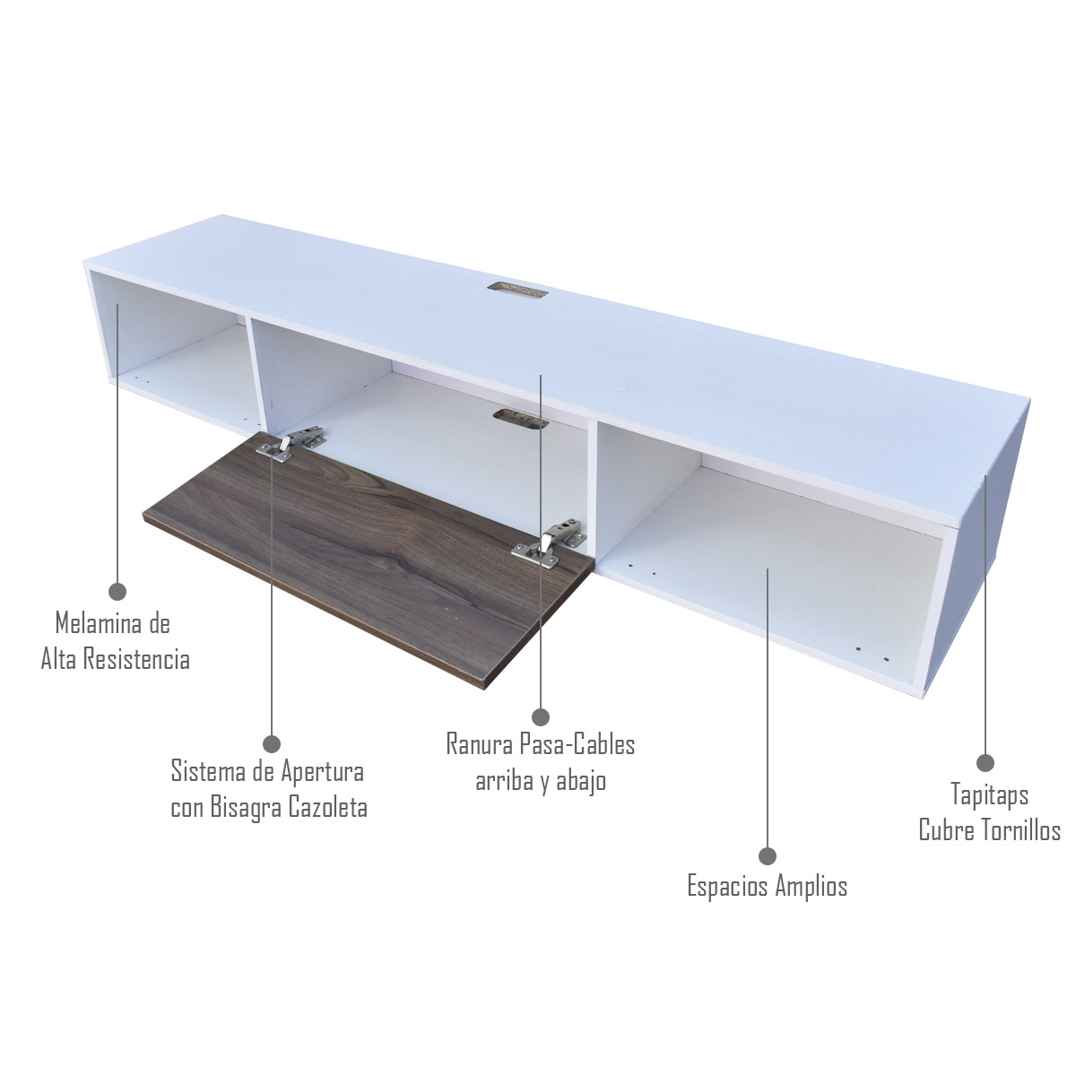 Centro De Entretenimiento para tv Flotante Hogare 140, con 1 Puerta color Blanco Parota