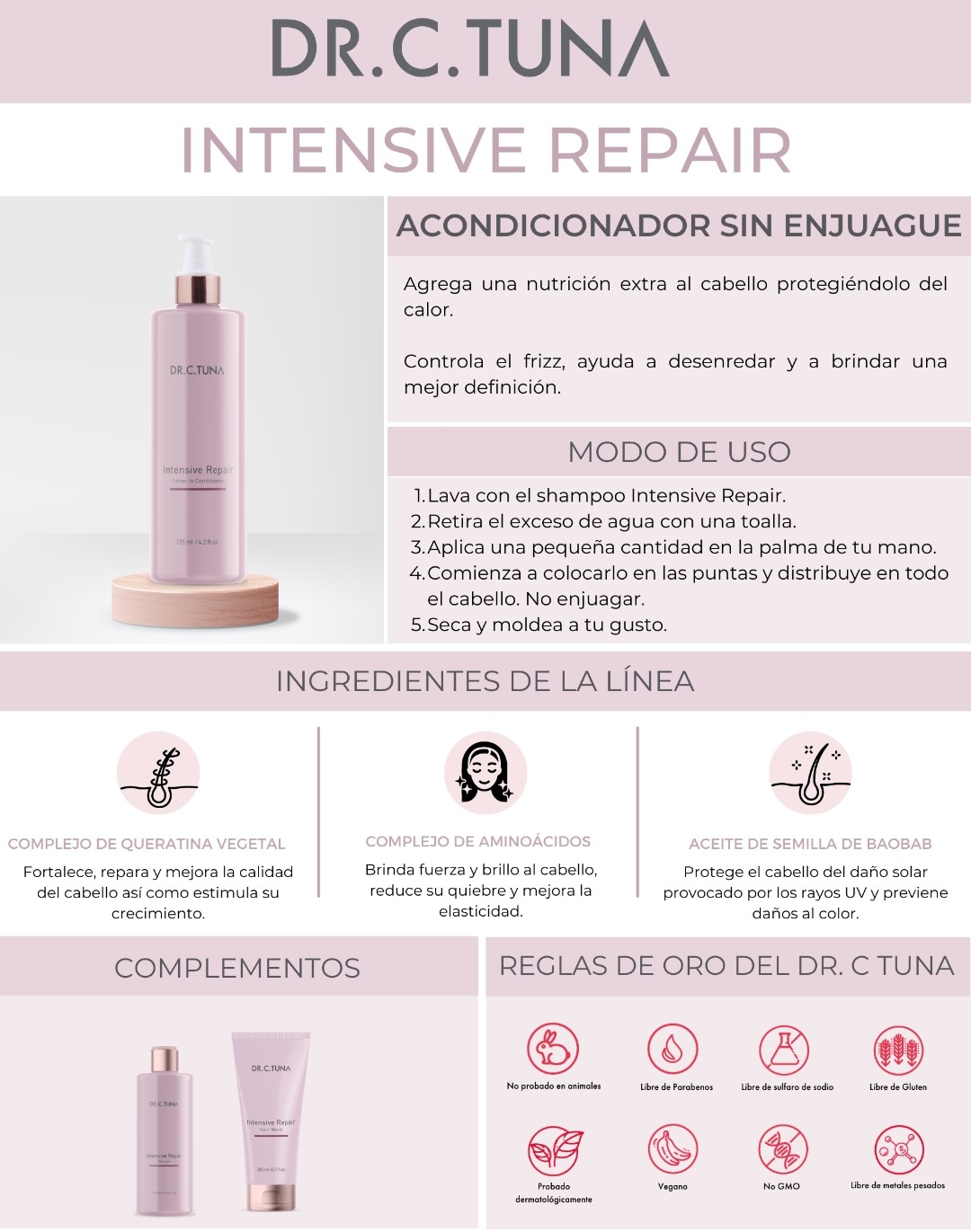 Acondicionador Sin Enjuague Intensive Repair by Farmasi Cabello Procesado Dañado Quebradizo 