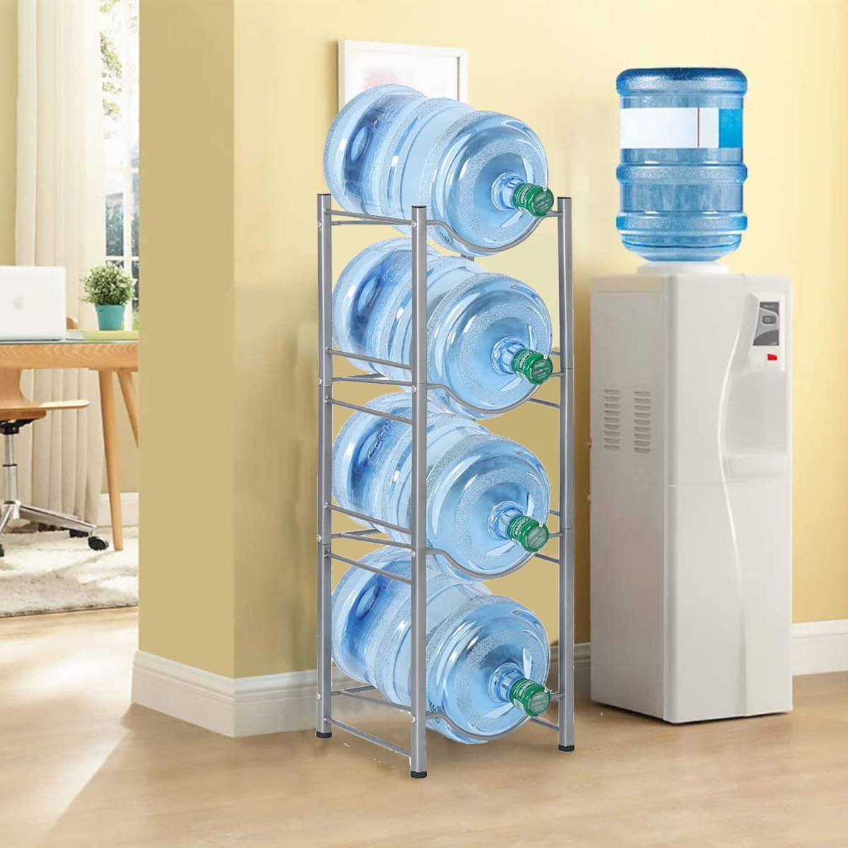 Estante de Almacenamiento de Garrafones de Agua, Construcción en Acero Inoxidable de 4 Niveles
