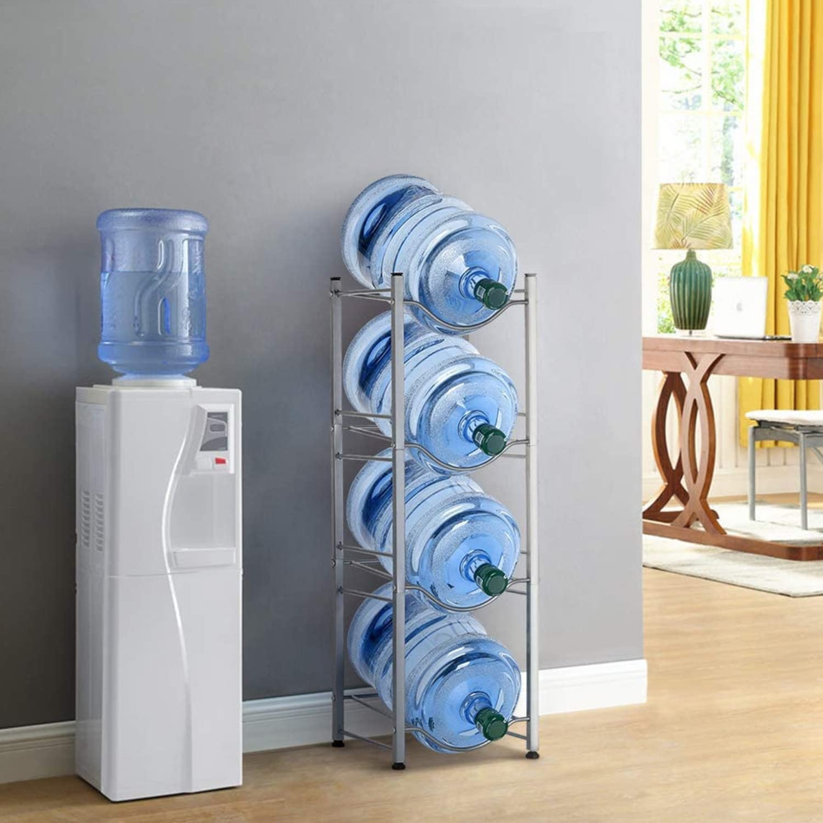 Estante de Almacenamiento de Garrafones de Agua, Construcción en Acero Inoxidable de 4 Niveles