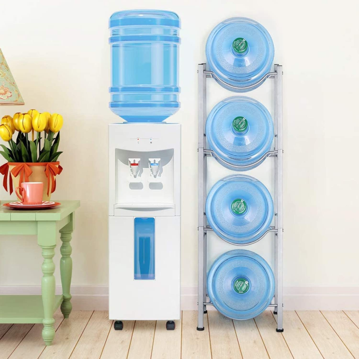 Estante de Almacenamiento de Garrafones de Agua, Construcción en Acero Inoxidable de 4 Niveles