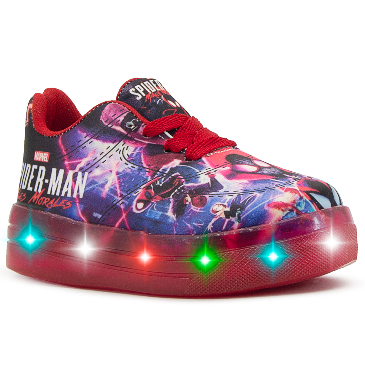 Tenis Luces Led Niño Spiderman Hombre Araña Miles Morales