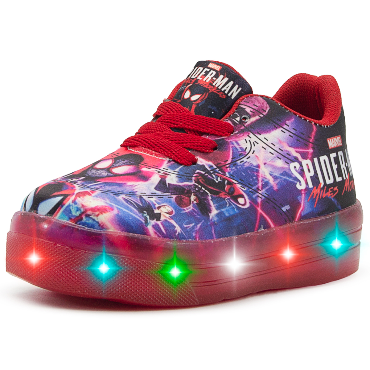 Tenis Luces Led Niño Spiderman Hombre Araña Miles Morales