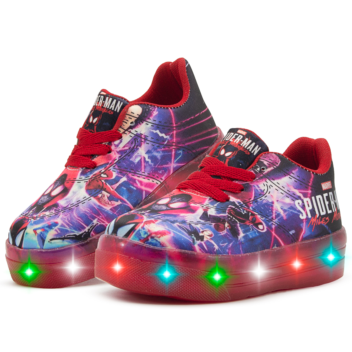 Tenis Luces Led Niño Spiderman Hombre Araña Miles Morales