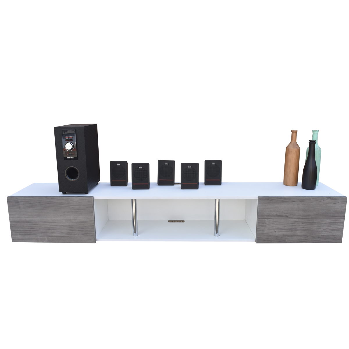 Centro De Entretenimiento para tv Flotante Hogare 160, con 2 Puertas color Blanco Gris