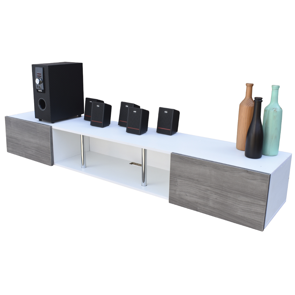 Centro De Entretenimiento para tv Flotante Hogare 160, con 2 Puertas color Blanco Gris