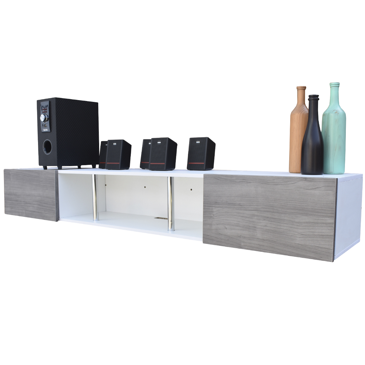 Centro De Entretenimiento para tv Flotante Hogare 160, con 2 Puertas color Blanco Gris