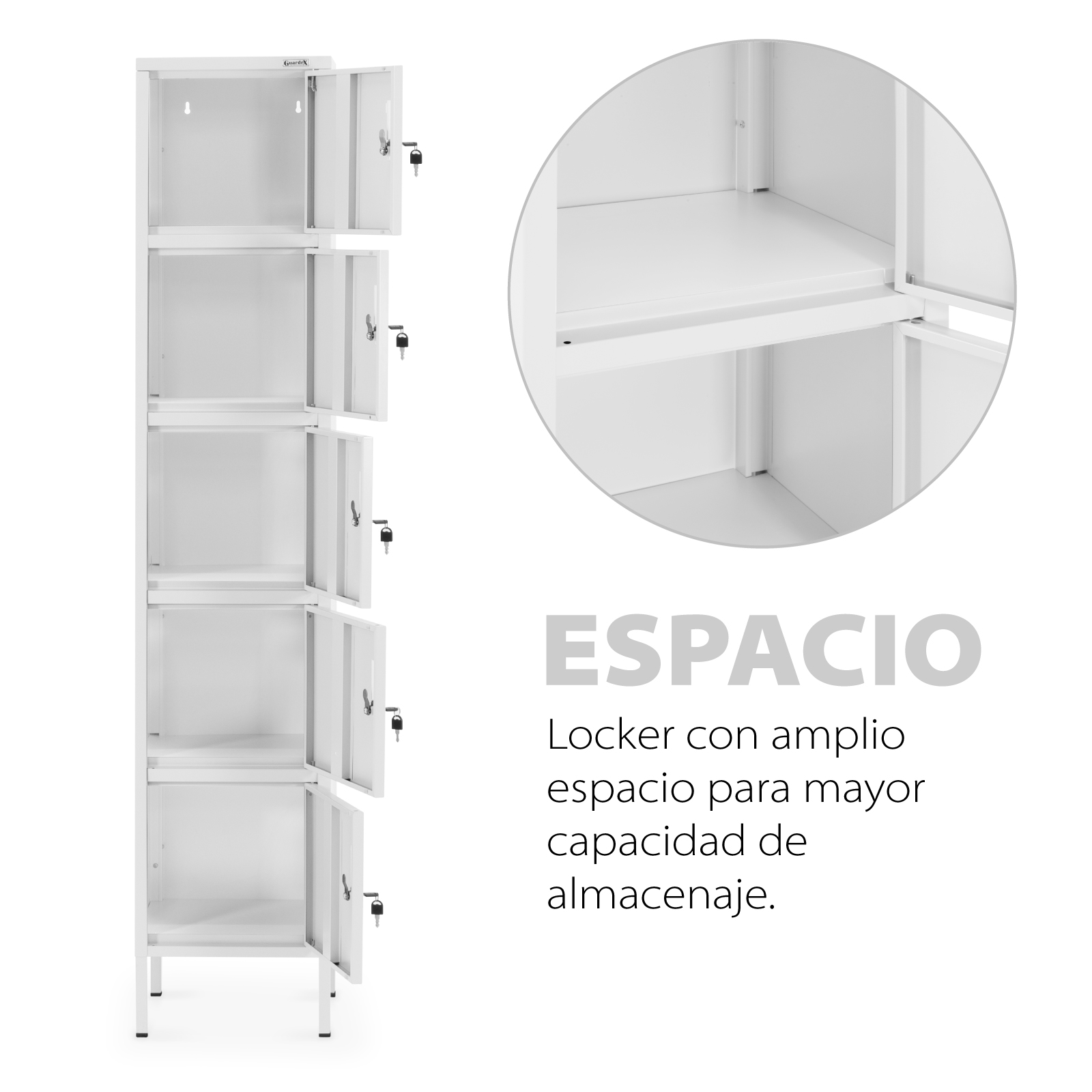 Locker Metálico Guardex  Vertical 180 cm, 5 Gavetas con Cerradura para Oficina Escuela Gimnasio