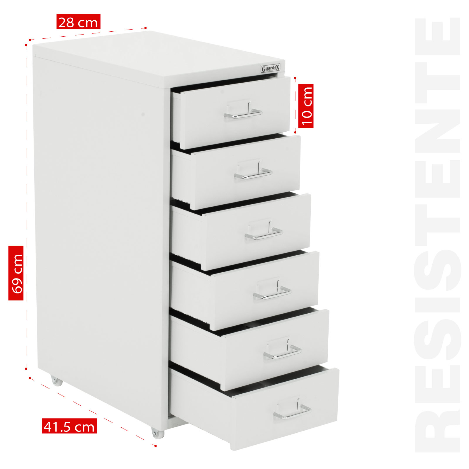 Archivero Metálico Guardex De 6 Gavetas 69 cm con Llantas, Organizador de Documento para Oficina