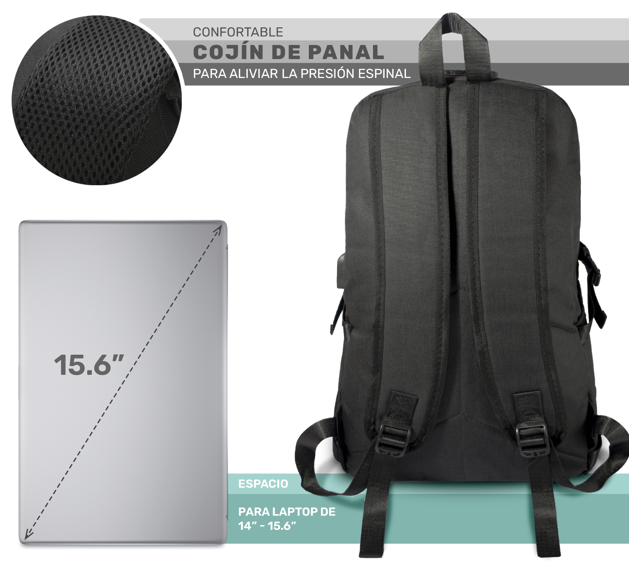 Mochila Multiusos Impermeable Antirrobo Con Cargador Usb- Negro