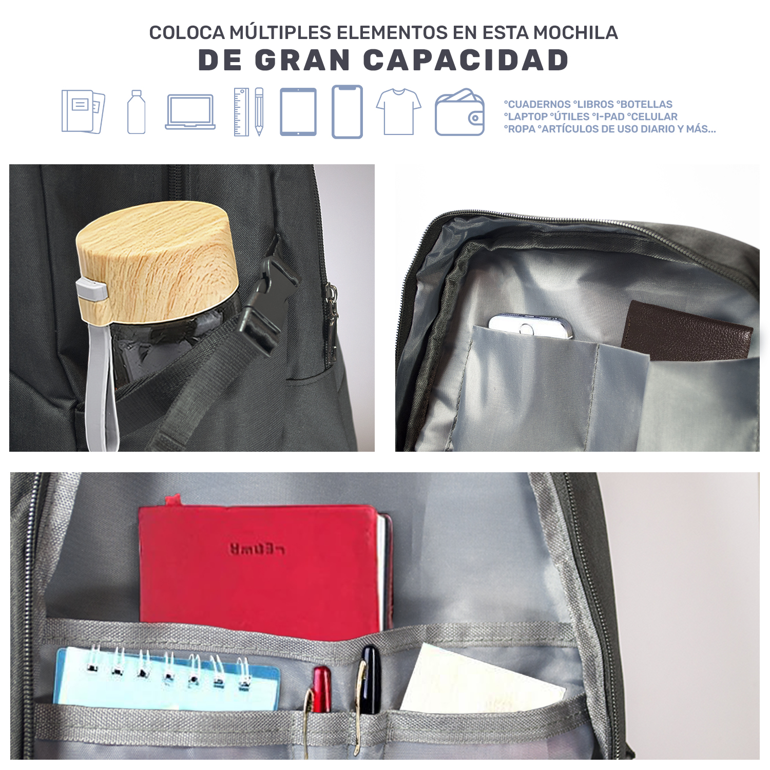 Mochila Multiusos Impermeable Antirrobo Con Cargador Usb- Negro