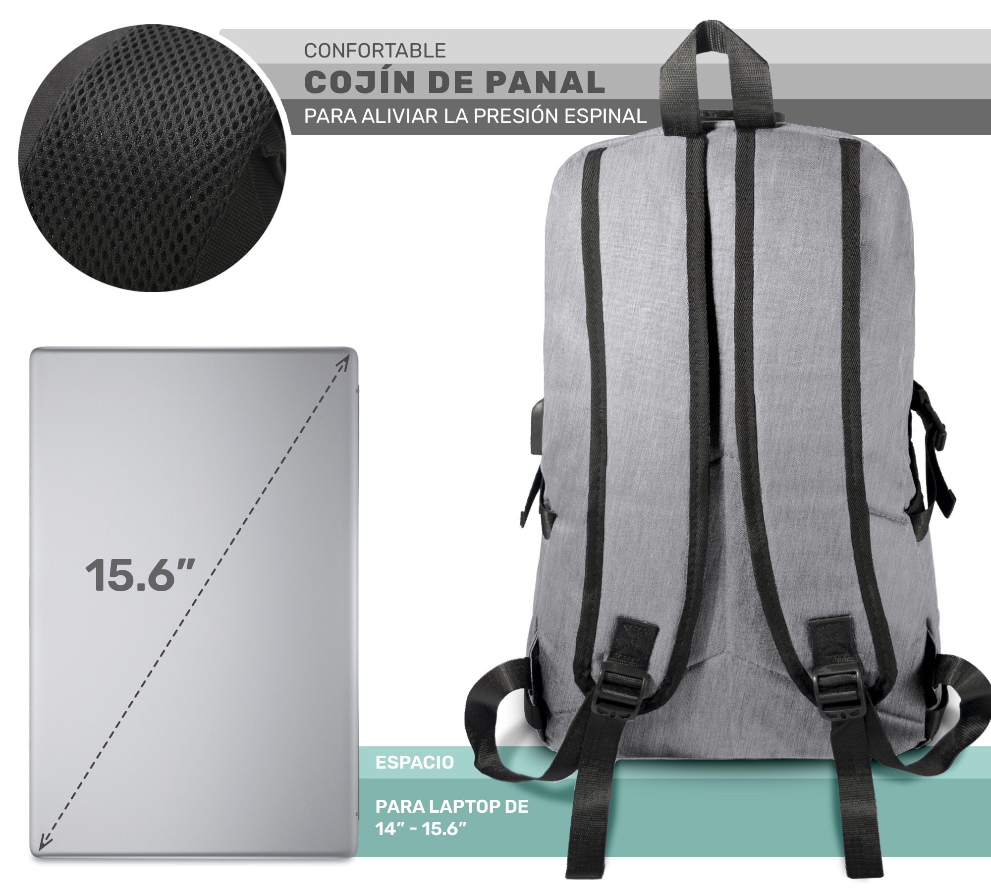 Mochila Multiusos Impermeable Antirrobo Con Cargador Usb- Gris