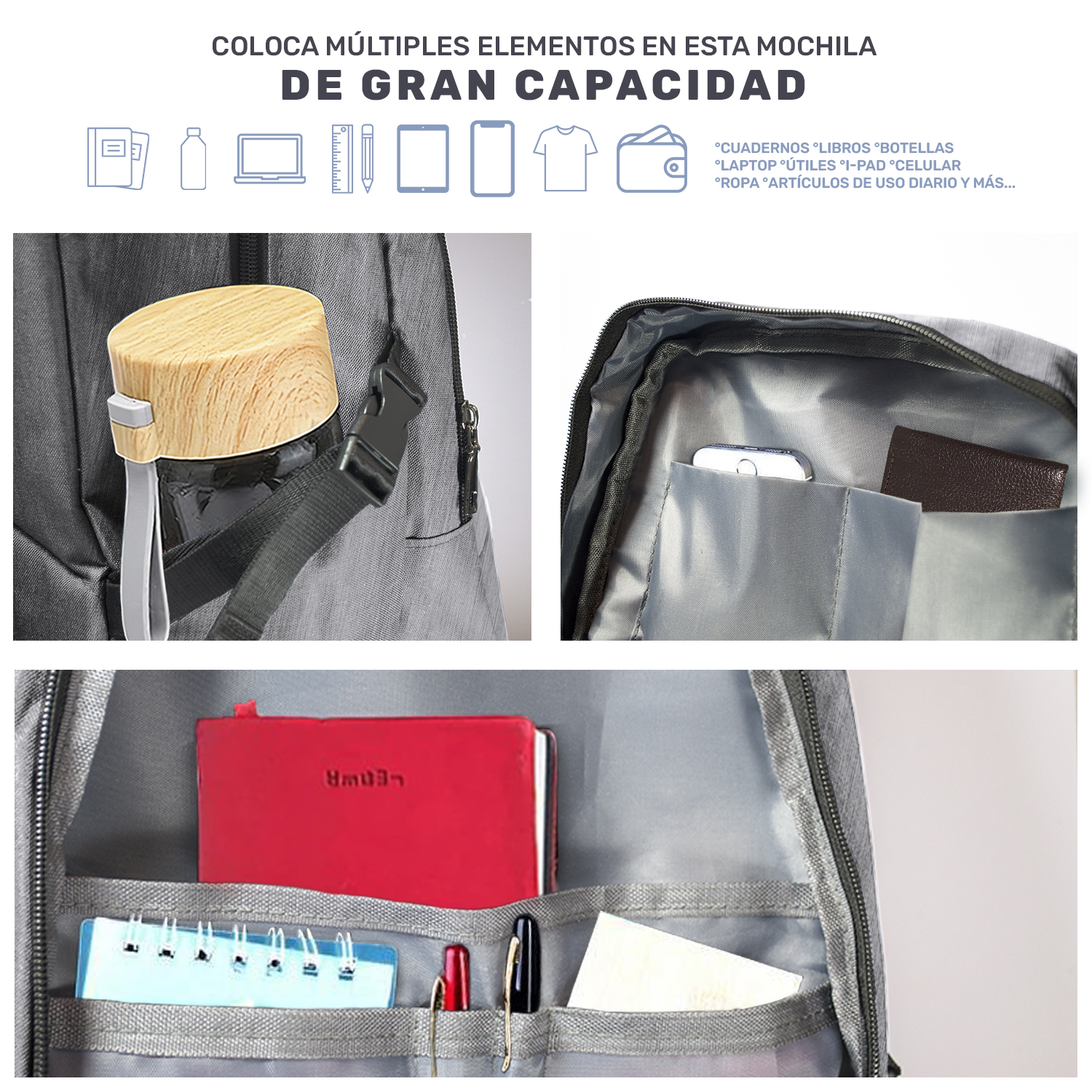 Mochila Multiusos Impermeable Antirrobo Con Cargador Usb- Gris