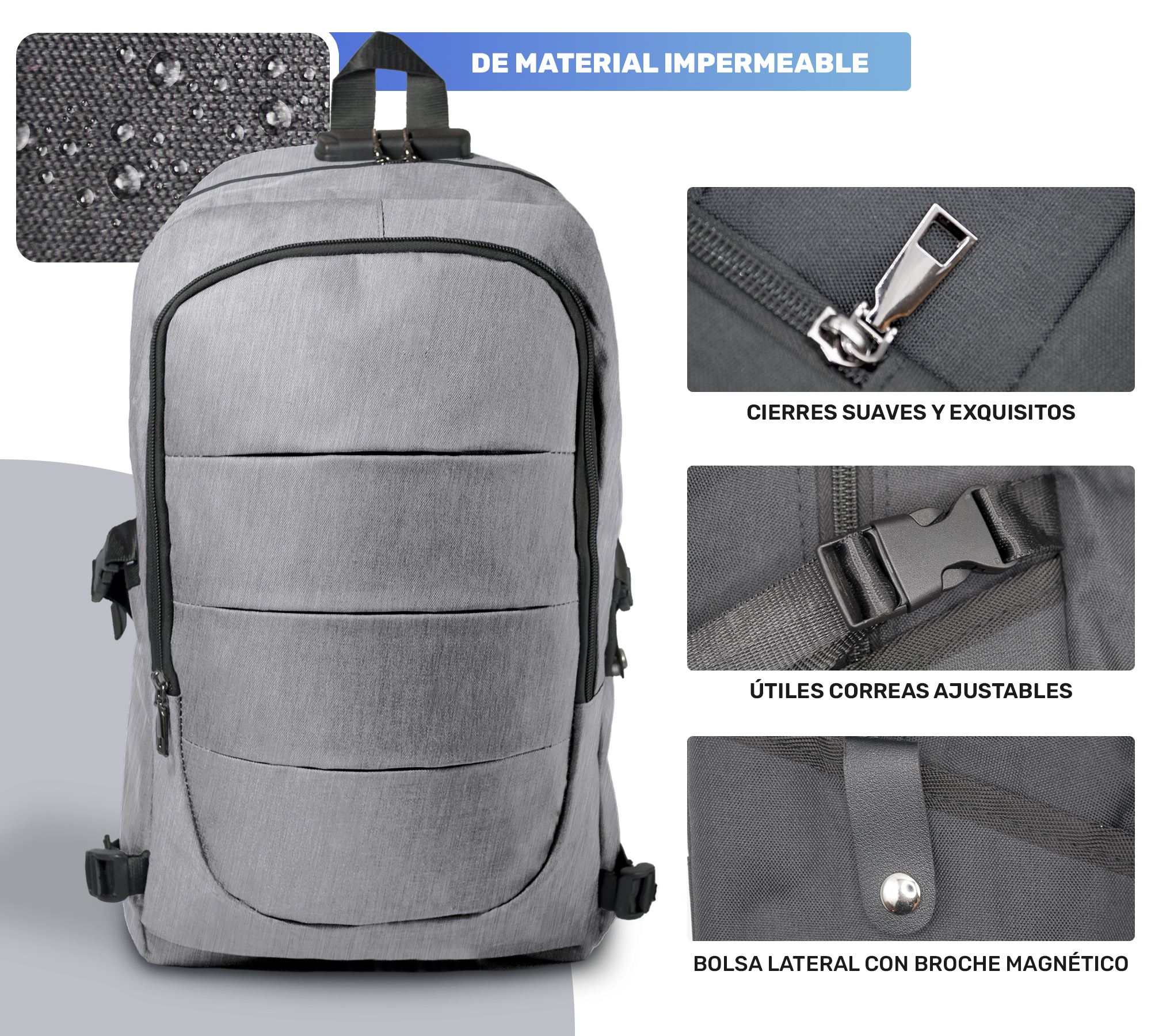 Mochila Multiusos Impermeable Antirrobo Con Cargador Usb- Gris