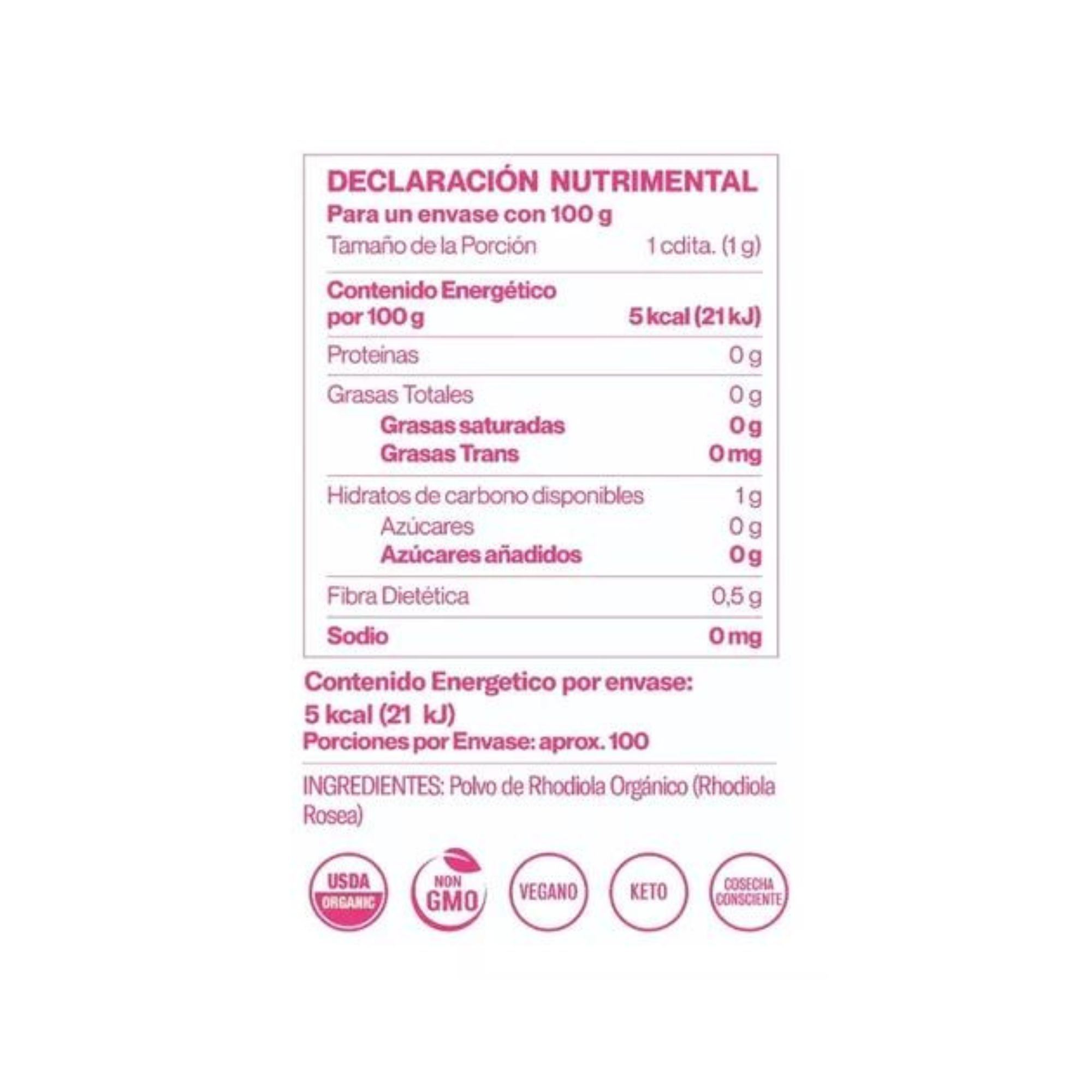 Rhodiola Rosea Adaptógeno 100g Commons Polvo 100% Orgánico