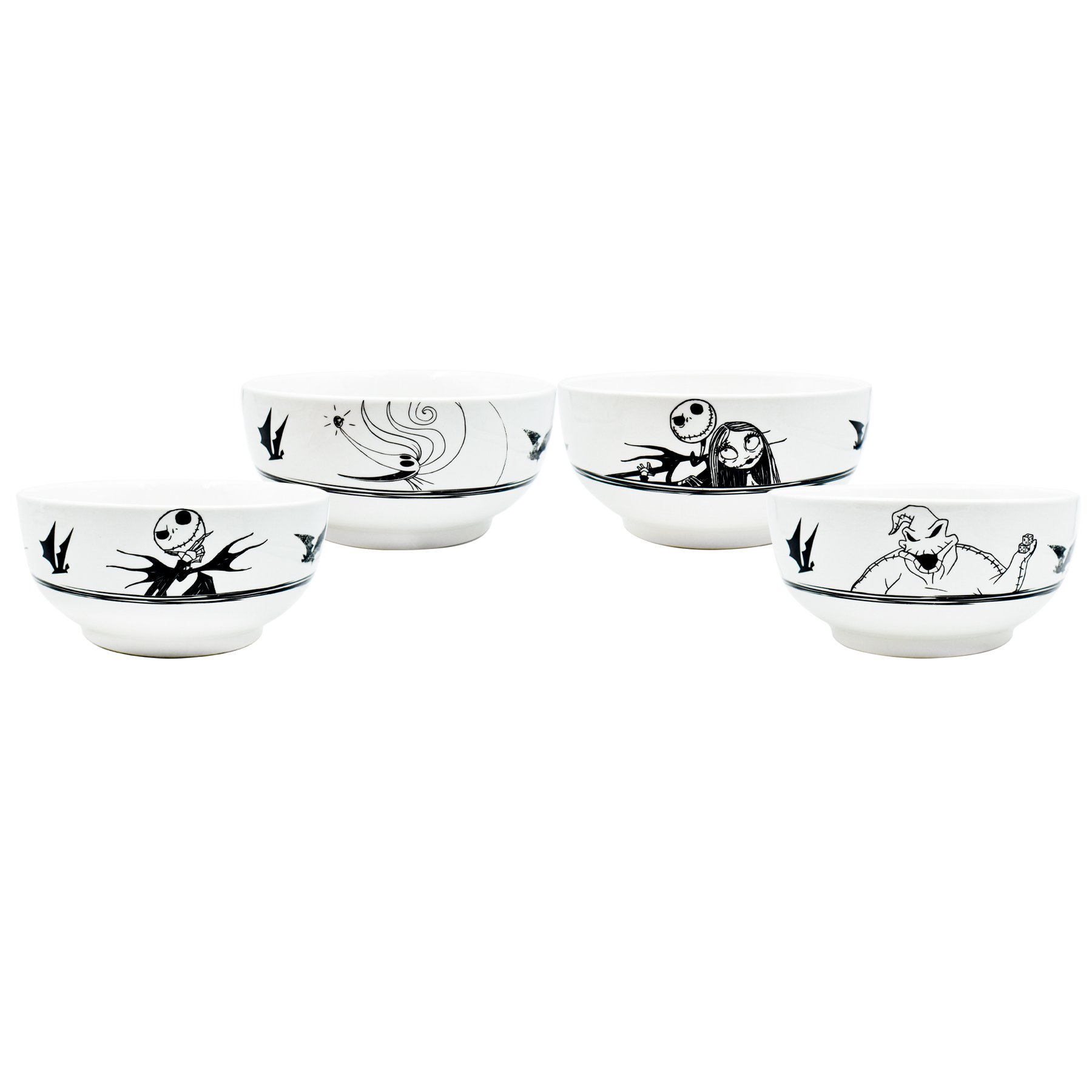 Fun Kids 2415-3901 Vajilla Porcelana Blanco y Negro Disney Jack Skellington & Sally Nightmare Before Christmas 12pz 4p