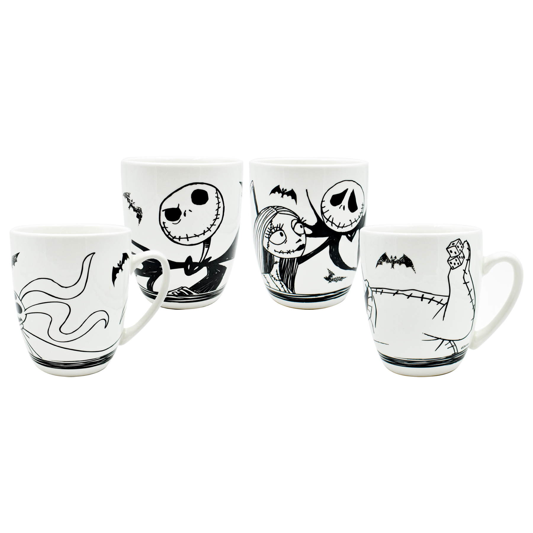 Fun Kids 2415-3901 Vajilla Porcelana Blanco y Negro Disney Jack Skellington & Sally Nightmare Before Christmas 12pz 4p