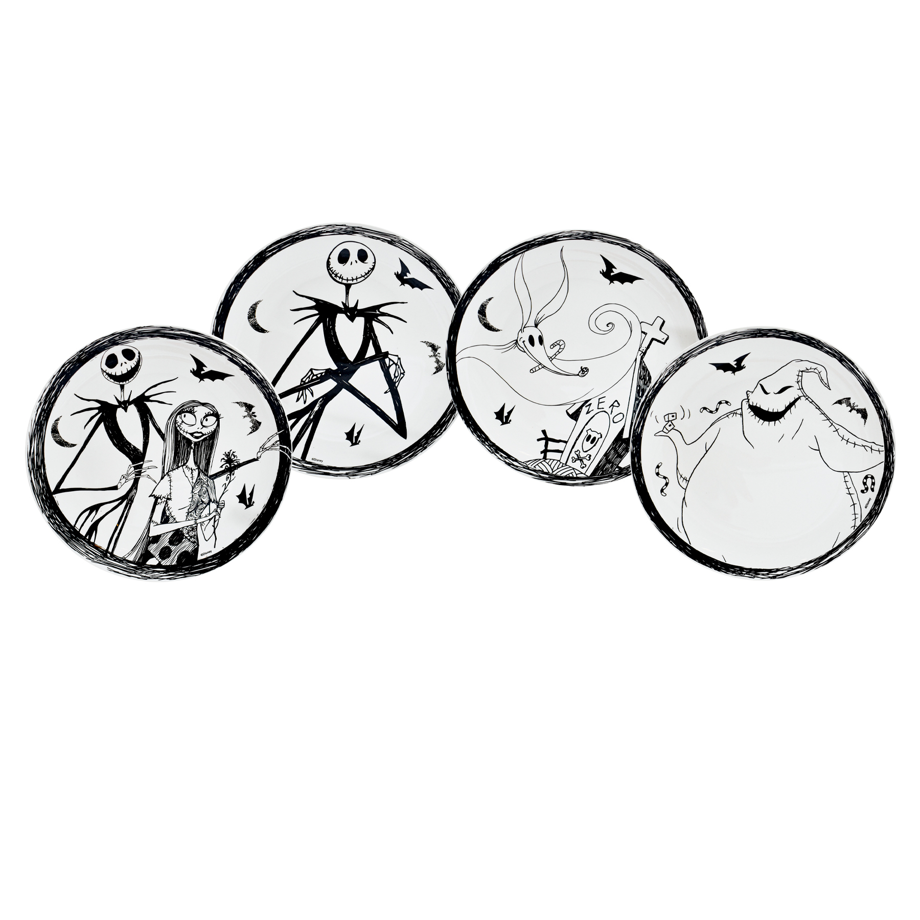 Fun Kids 2415-3901 Vajilla Porcelana Blanco y Negro Disney Jack Skellington & Sally Nightmare Before Christmas 12pz 4p