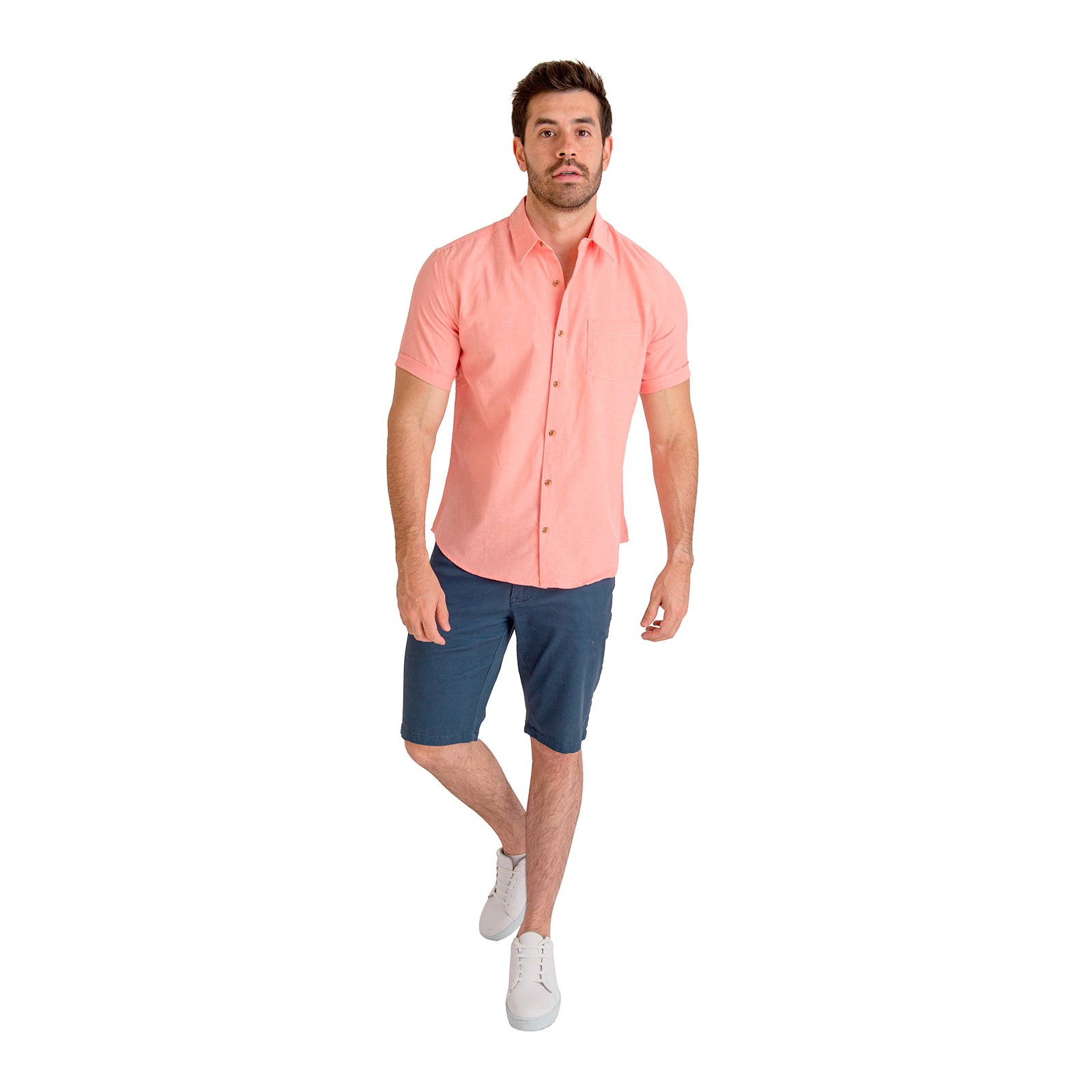 Camisa Manga Corta Casual Slim Fit Hombre Cuello Camisero Chili Beans Color Coral