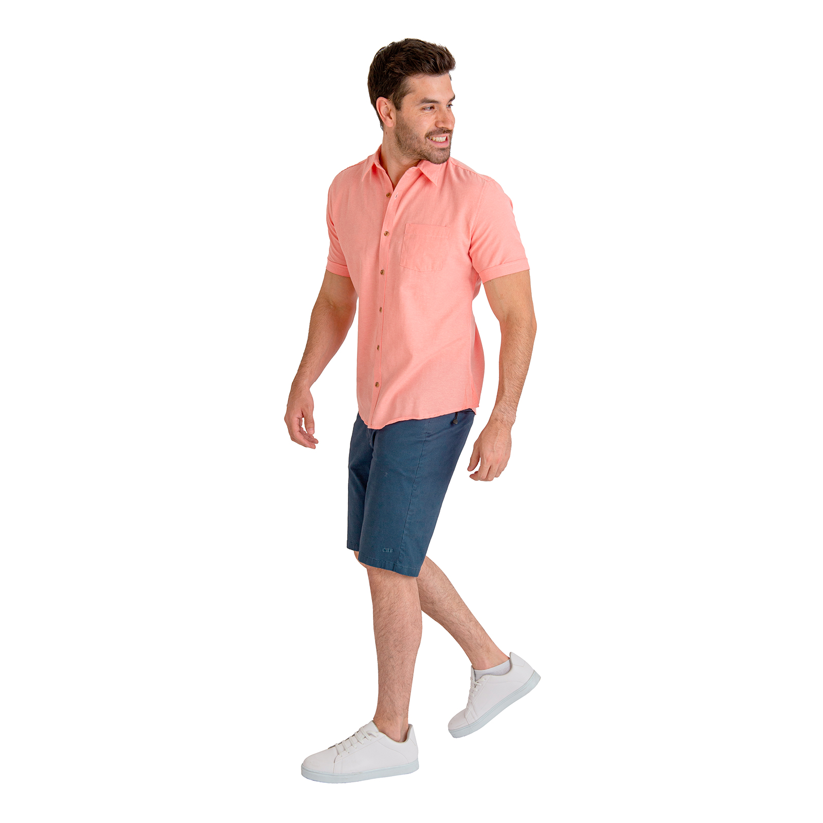 Camisa Manga Corta Casual Slim Fit Hombre Cuello Camisero Chili Beans Color Coral